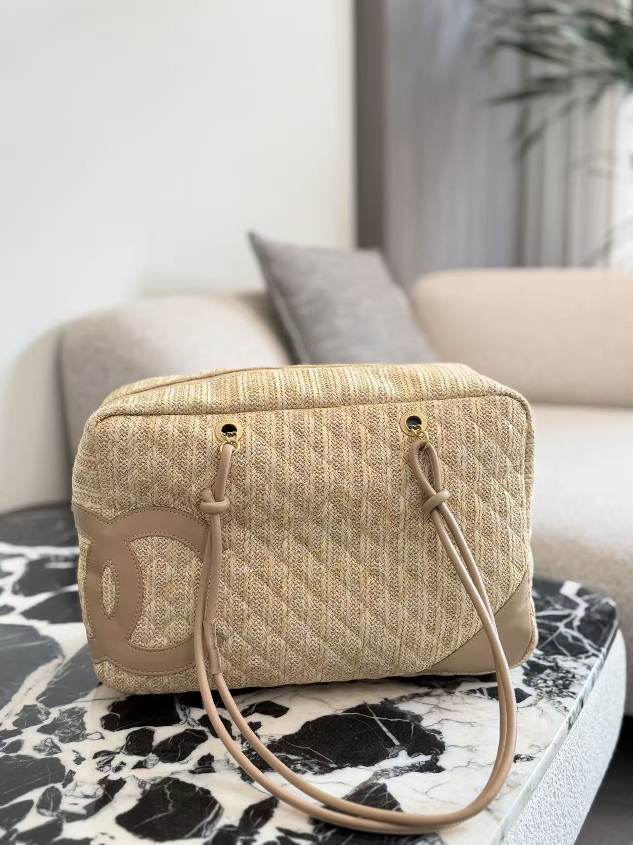 Chanel woven bowling bag crossbody bag