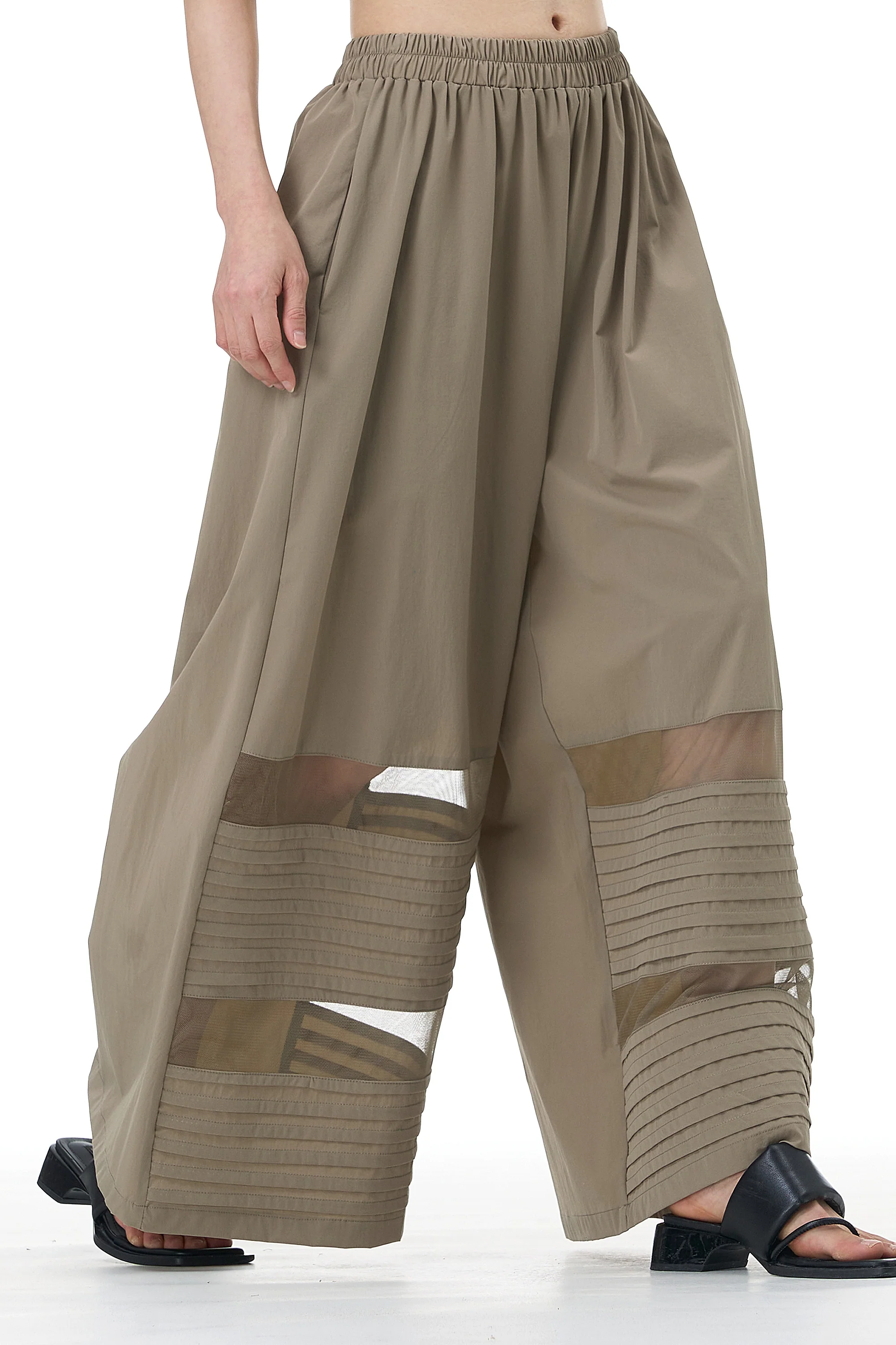 Rory Beige Pleated Wide Leg Trousers