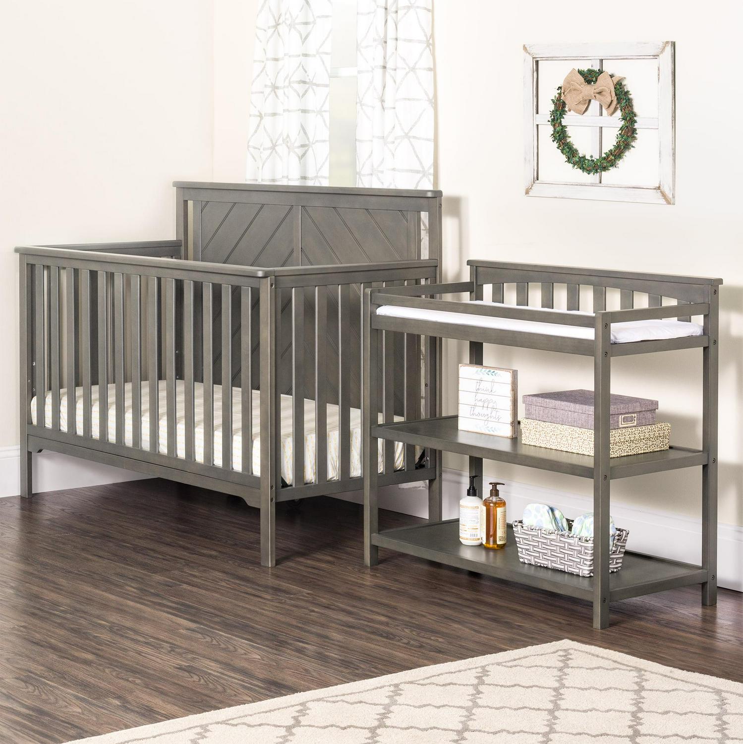 Child Craft Flat Top Changing Table with Pad &amp; Strap. 2 Storage Shelves. Anti-Tip Kit. Dapper Gray