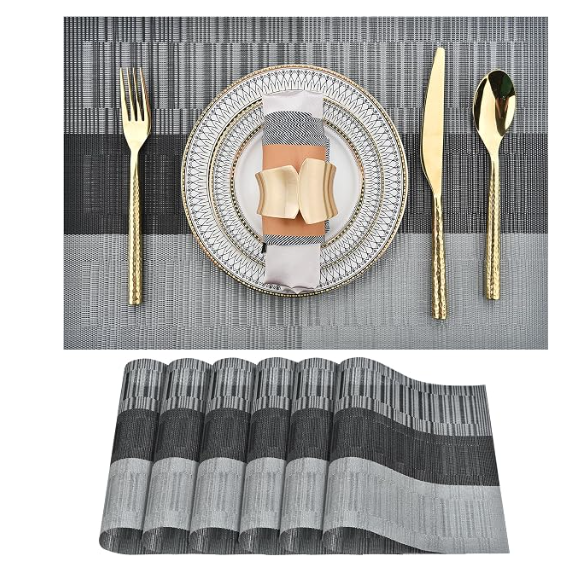 Navy Blue Placemats Set of 4 - Easy Clean Washable Vinyl Placemats - Wipeable Heat Resistant Table Mats for Dining Table - 17x12 Inch