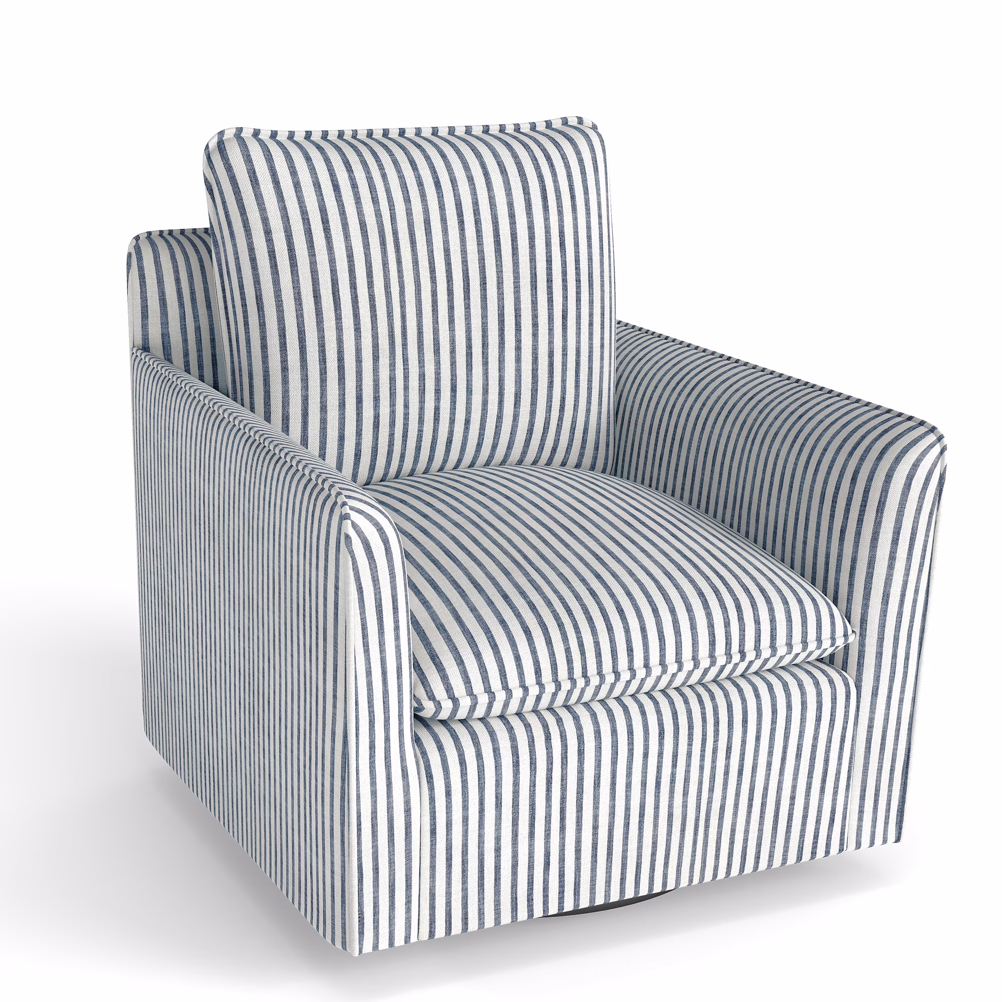 Ebello 360° Swivel Chair with Thick Padded Backrest Cushion – Fabric Square Accent Chair for Living Room, Bedroom, Office – Fully Assembled, Blue Stripe