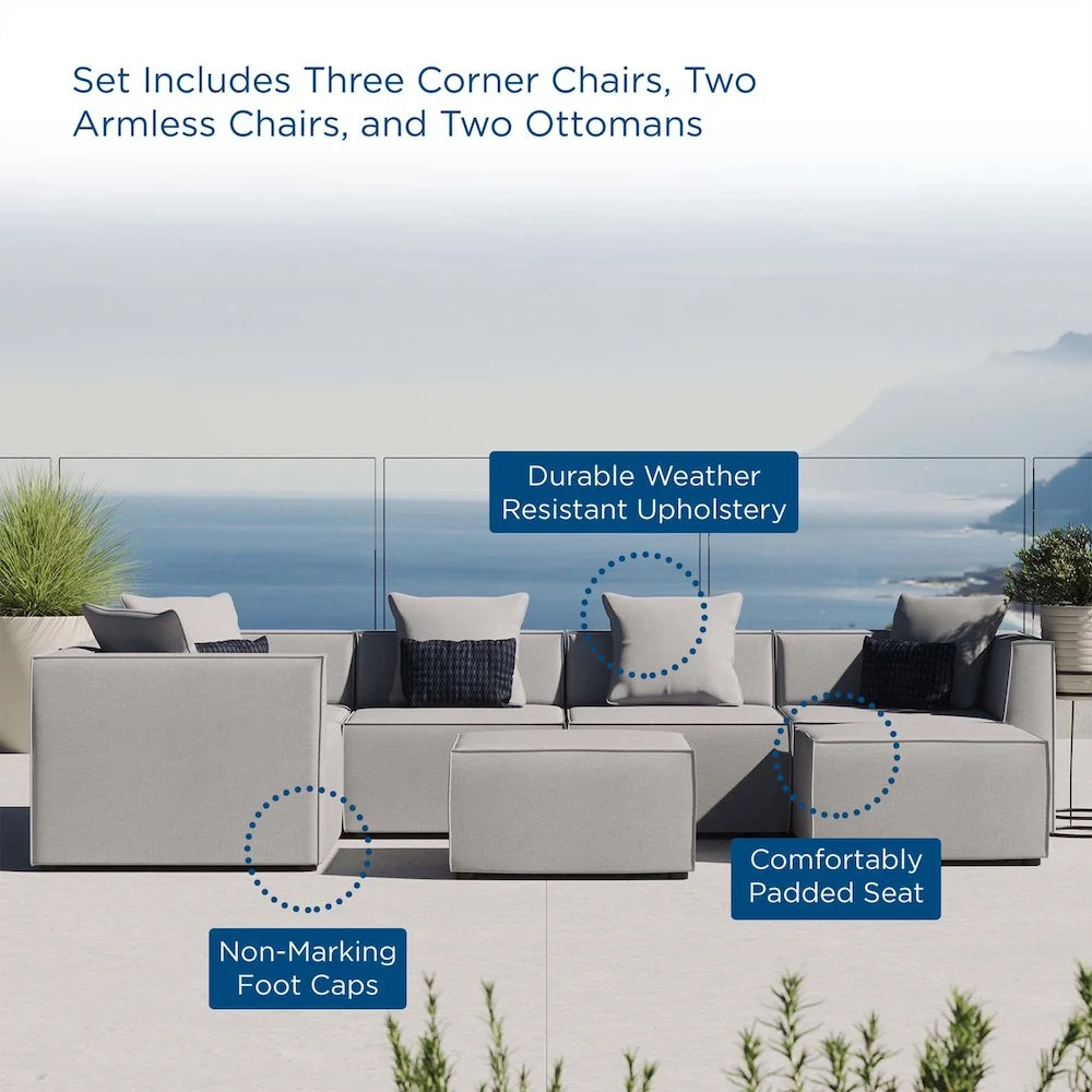 Modway Saybrook Outdoor Patio Upholstered 7-Piece Sectional Sofa in Gray