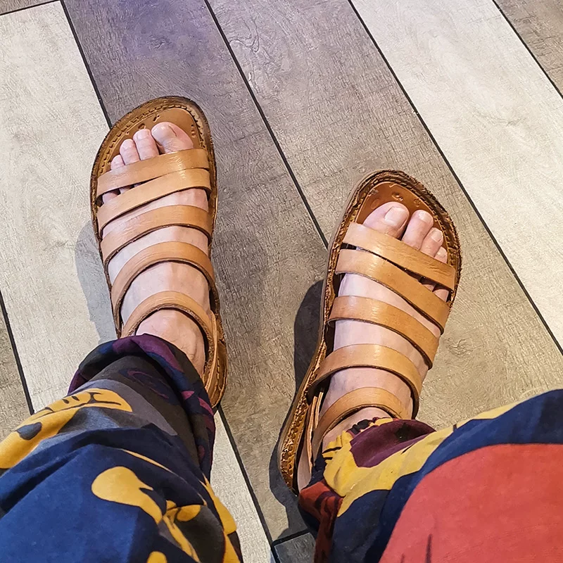Original handmade leather retro Roman woven sandals