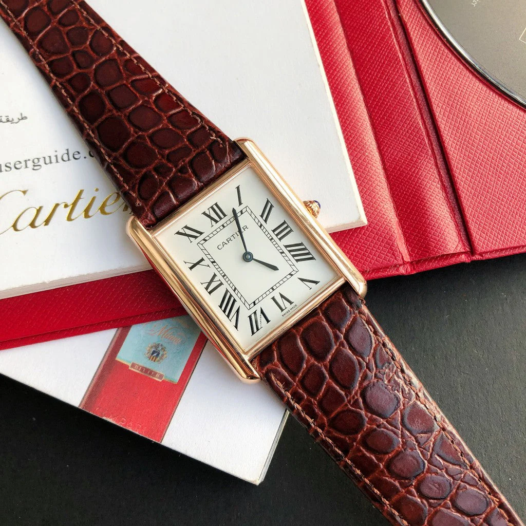 CARTIER Watch TANK SOLO QUARTZ PINK GOLD CASE BROWN LEATHER