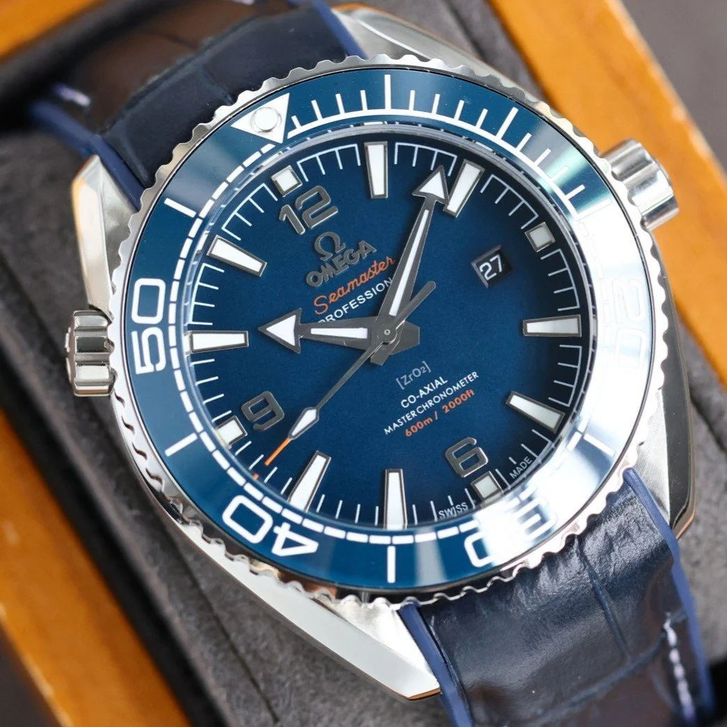 Omega Watch SEAMASTER PROFESSIONAL PLANET OCEAN 600M BLUE CERAMIC BLACK LEATHER