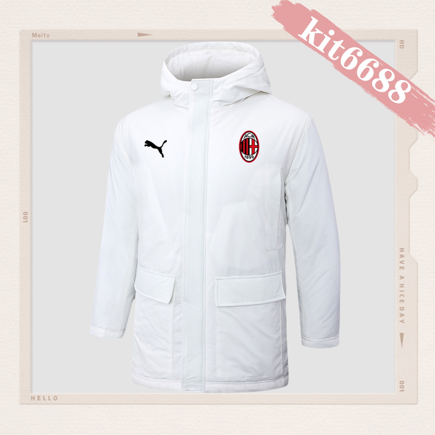 2024/2025 AC Milan White Adult Full Zip Training Suit (Long Cotton jacket)