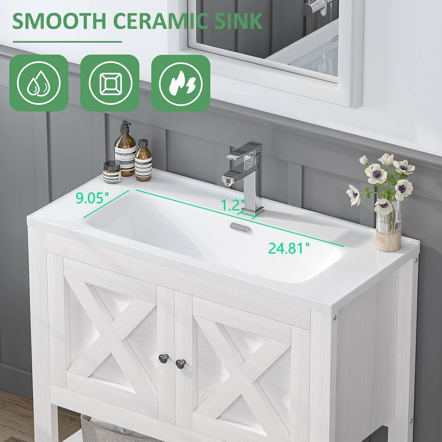 DreamCurship Bathroom Vanity with Sink Combo, 35'' Bathroom Storage Cabinet with Storage, Farmhouse Bathroom Vanity Cabinet with 2 Doors and Open Shelf, White