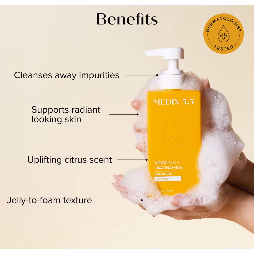 Medix 5.5  Glow On-The-Go Travel Set | Vitamin C Wash, Vitamin C Body Cream, 3% Hyaluronic Acid Serum