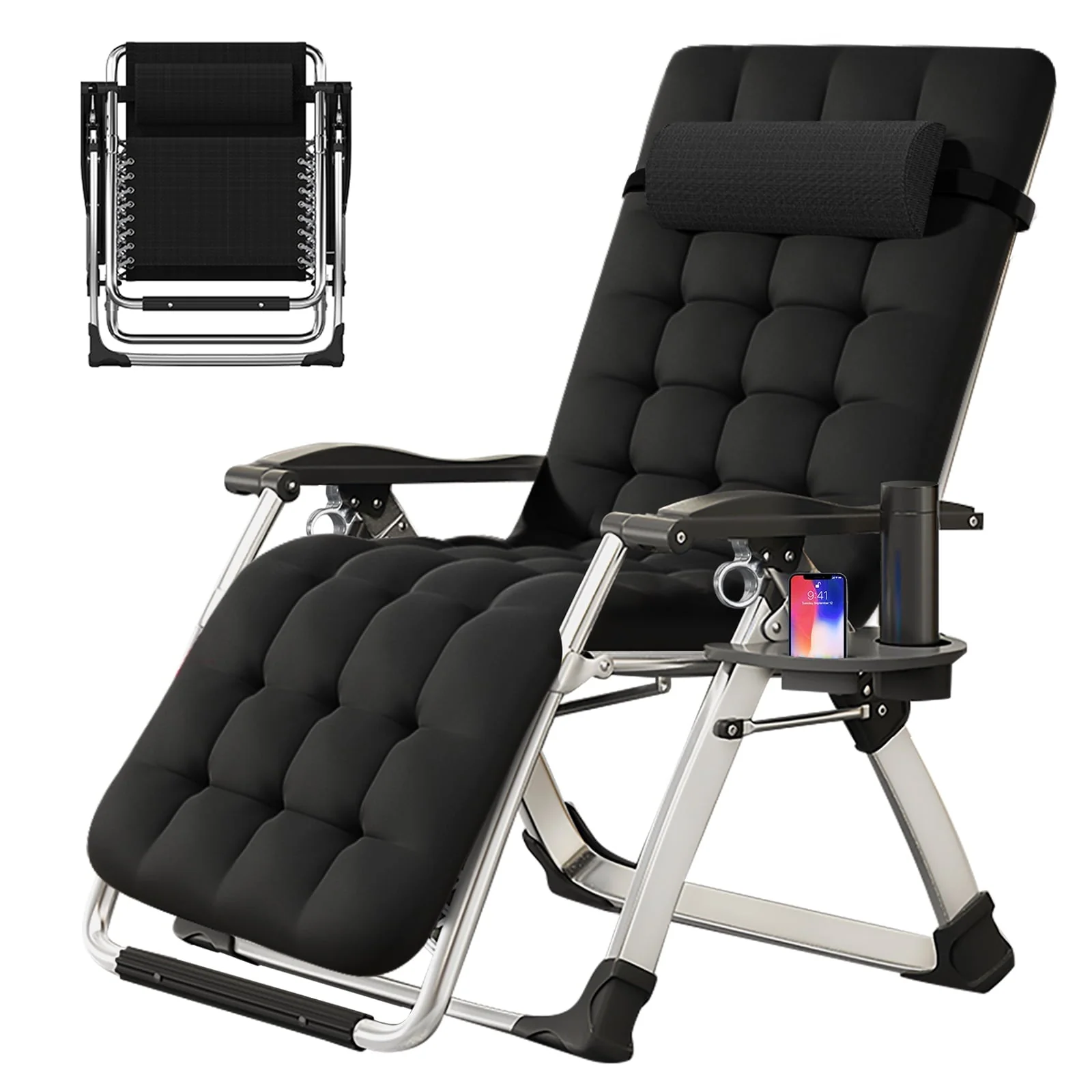 Lilypelle Zero Gravity Chair with Double Sided Pearl Mat Folding Lounge Recliner Chairs with Cushion,Cup Holder,Pillow