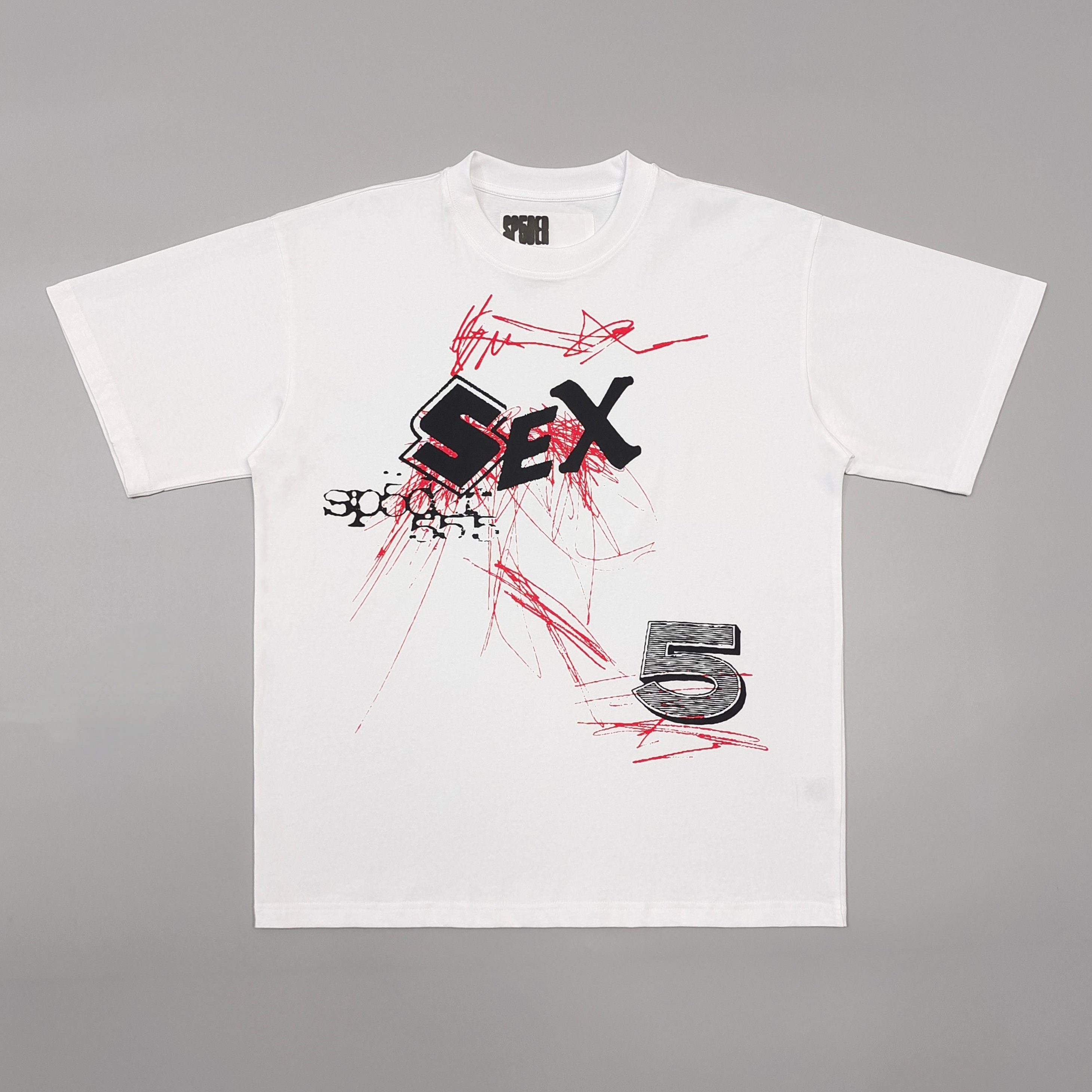 1:1 Digital 5 red graffiti messy line print short-sleeved shirt