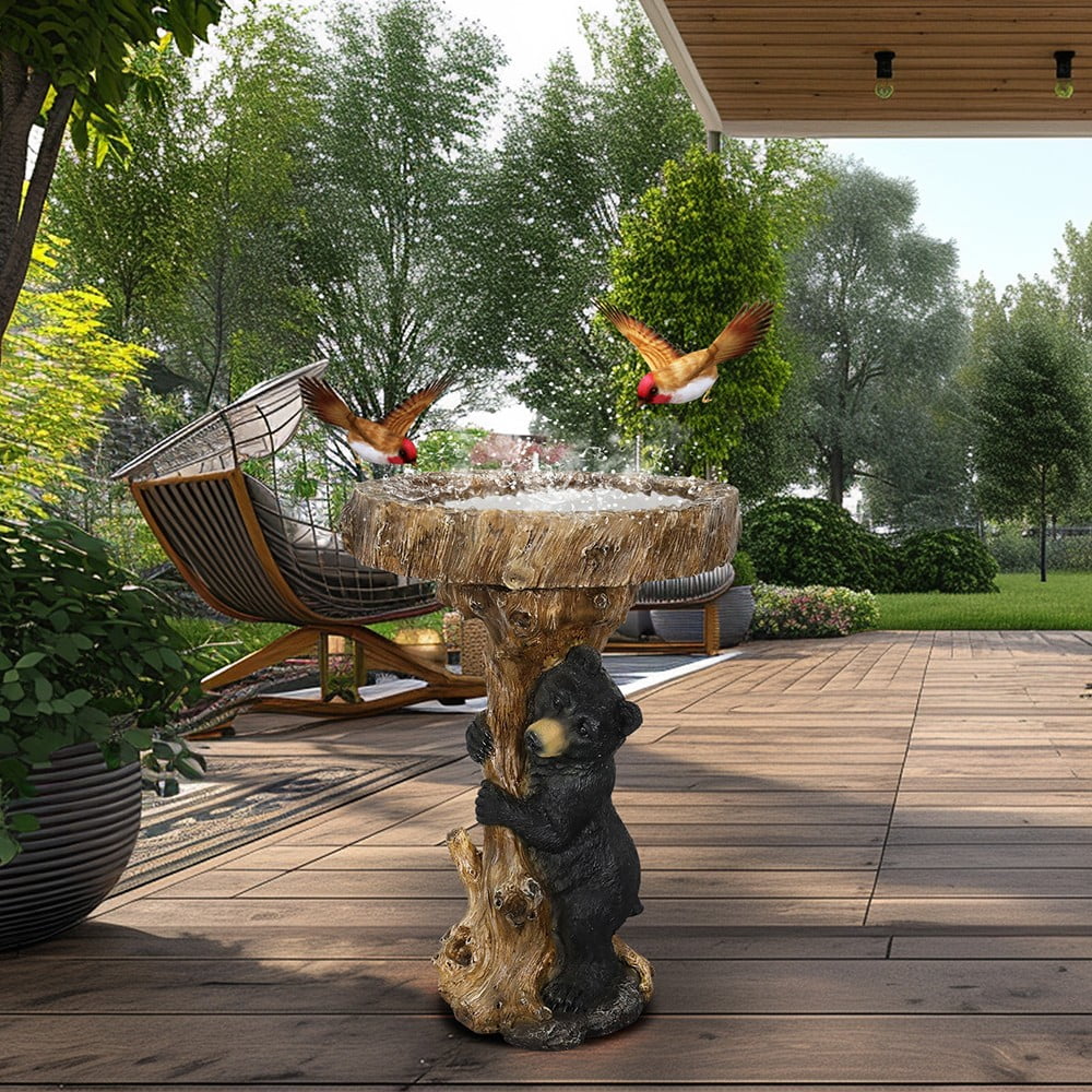 23.6Tall Resin Outdoor Bird Baths for Garden - Outdoor Standing Birdbath with Bear Statue, Pedestal Birdbaths for Outdoors, Garden, Patio, Lawn, Backyard