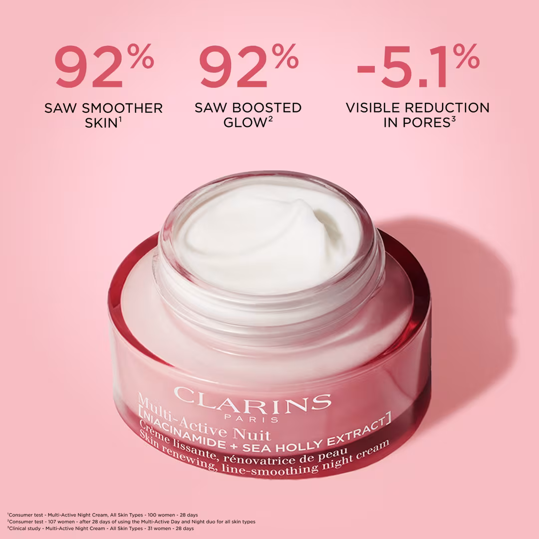Clarins  Multi-Active Night Moisturizer for Lines, Pores, Glow with Niacinamide