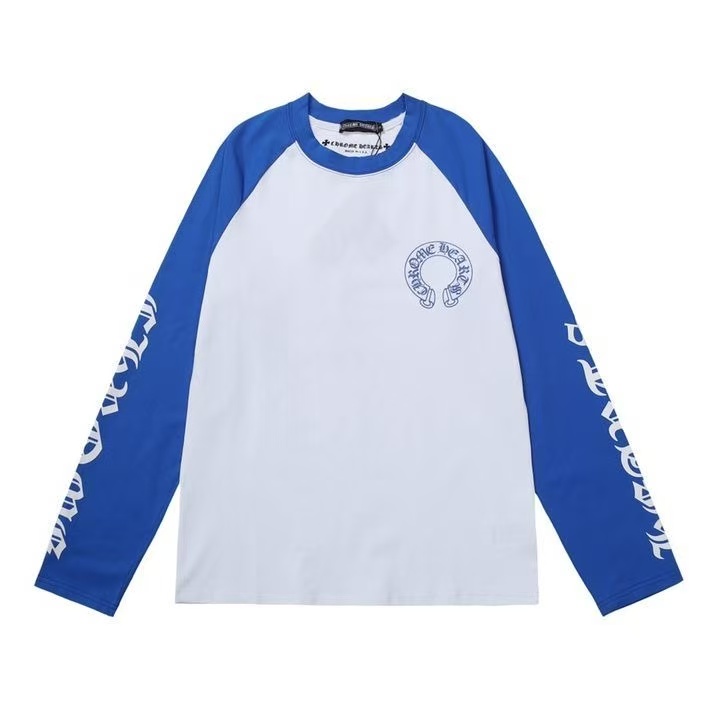 blue and white long sleeve shirt