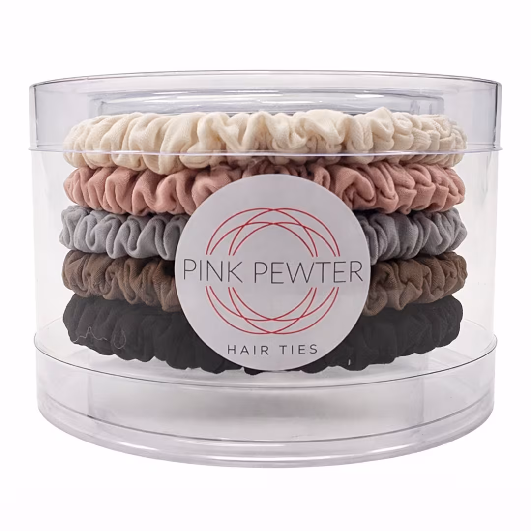 Pink Pewter  Pony Elastics in Cylinder (Silky and Ruffled - 5pc)