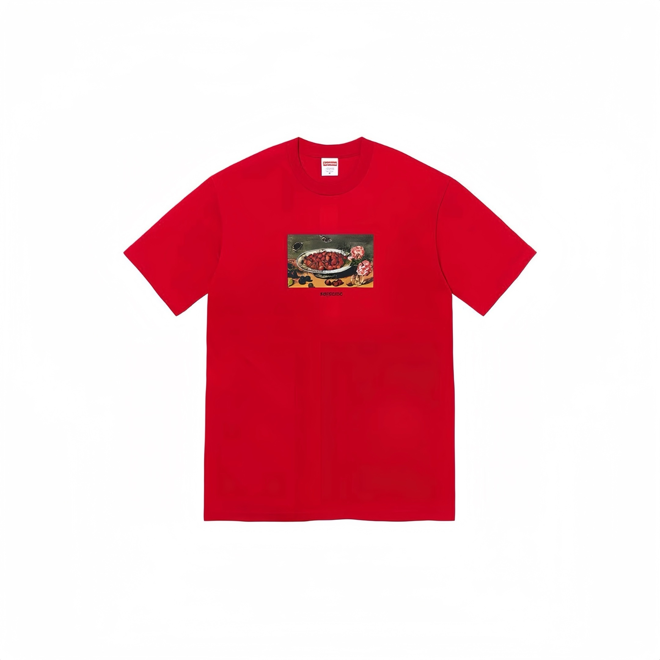 Short-sleeved T-shirt with strawberry pattern print