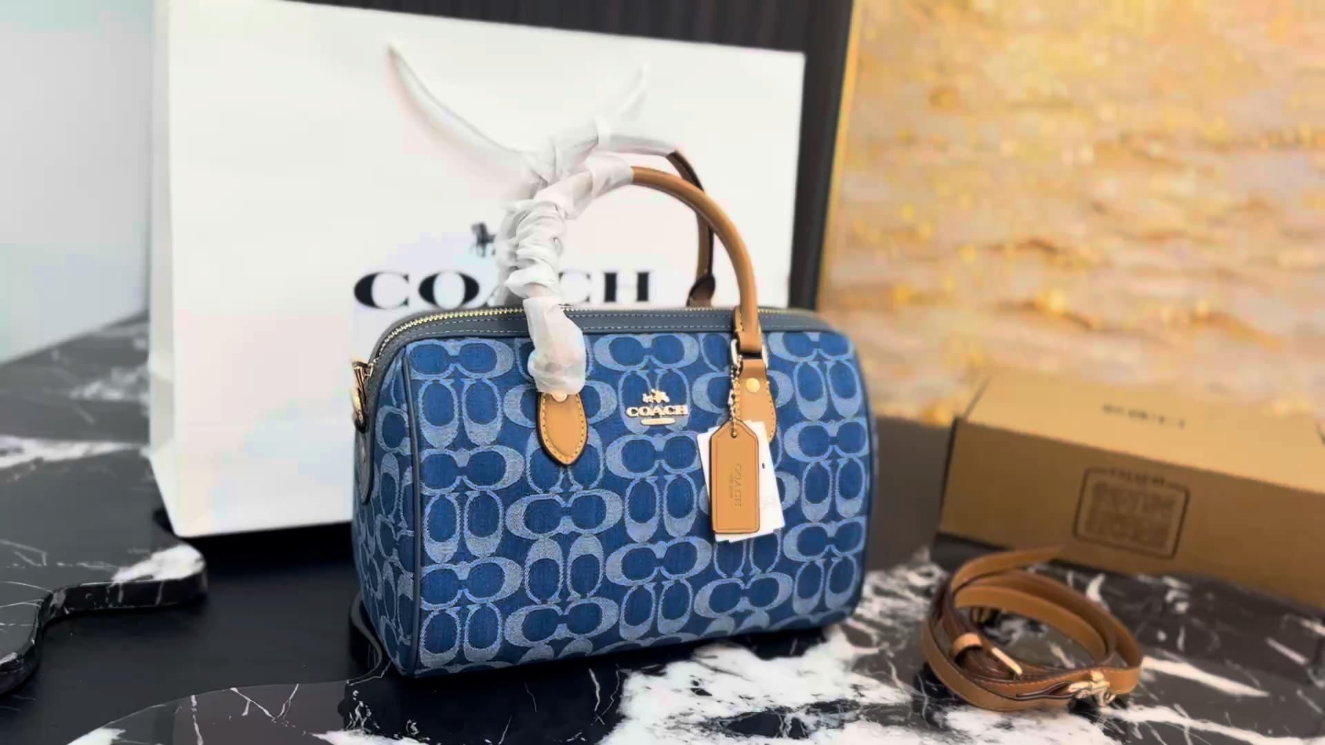 Coach Denim Mini Boston Bag