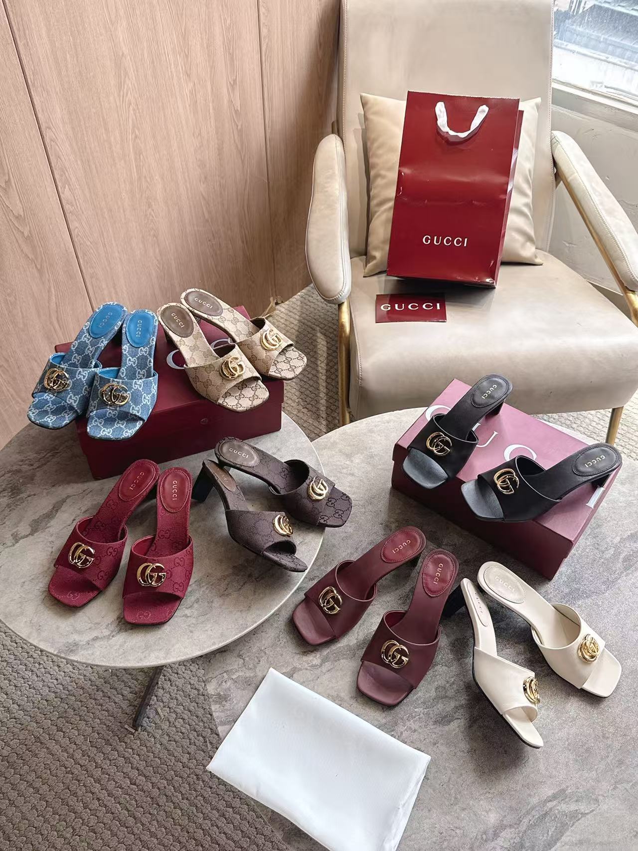 Gucci GG Marmont Logo Sandals Heels