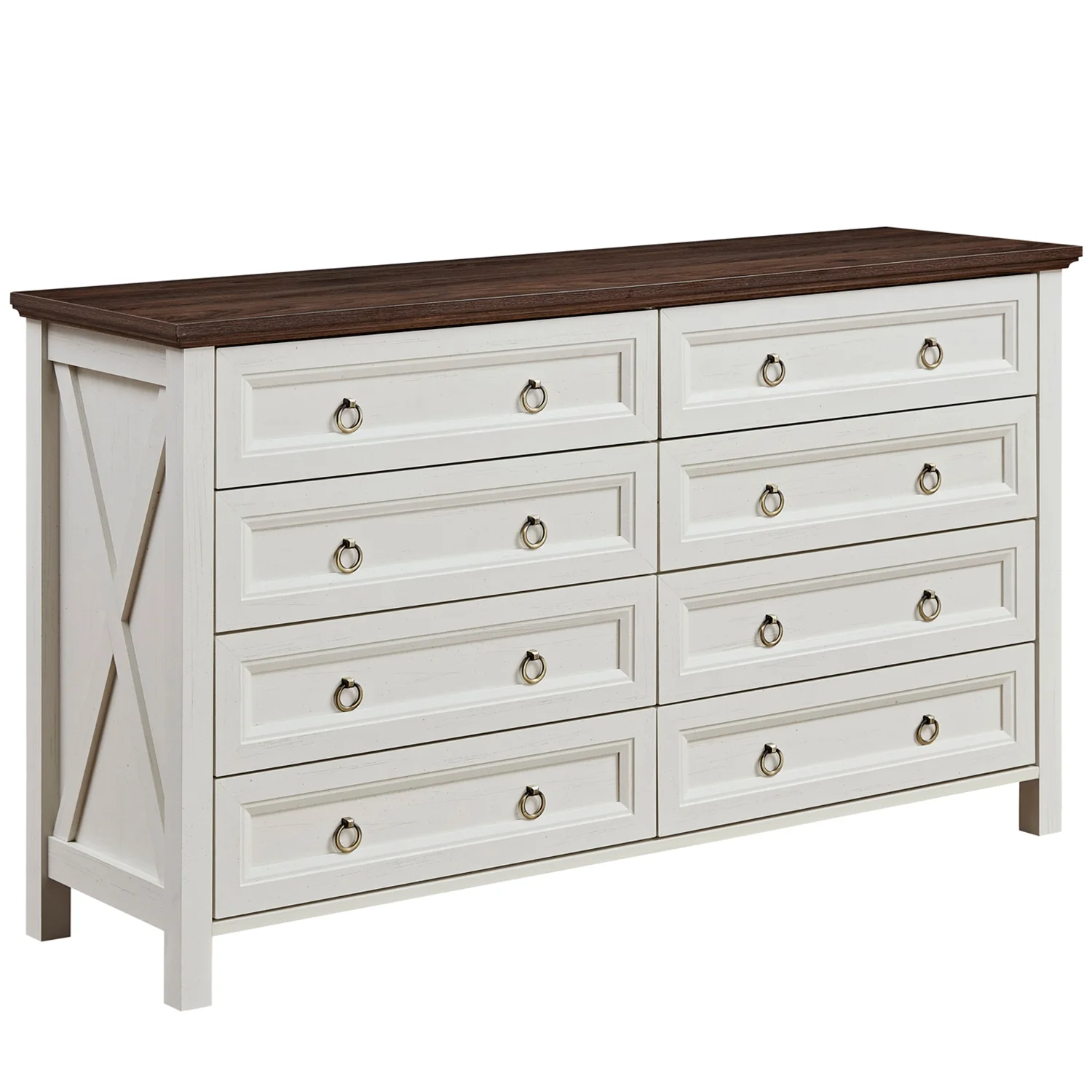 HIUU Farmhouse 8 Drawers Dresser,54 Inch Wide Rustic Wood Dressers & Chest of Drawers for Living Room, Bedroom, Hallway, Closet, Office, Antique White