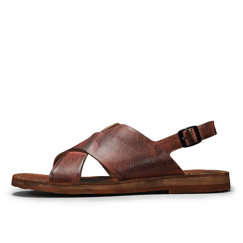 Handmade first layer cowhide retro sandals