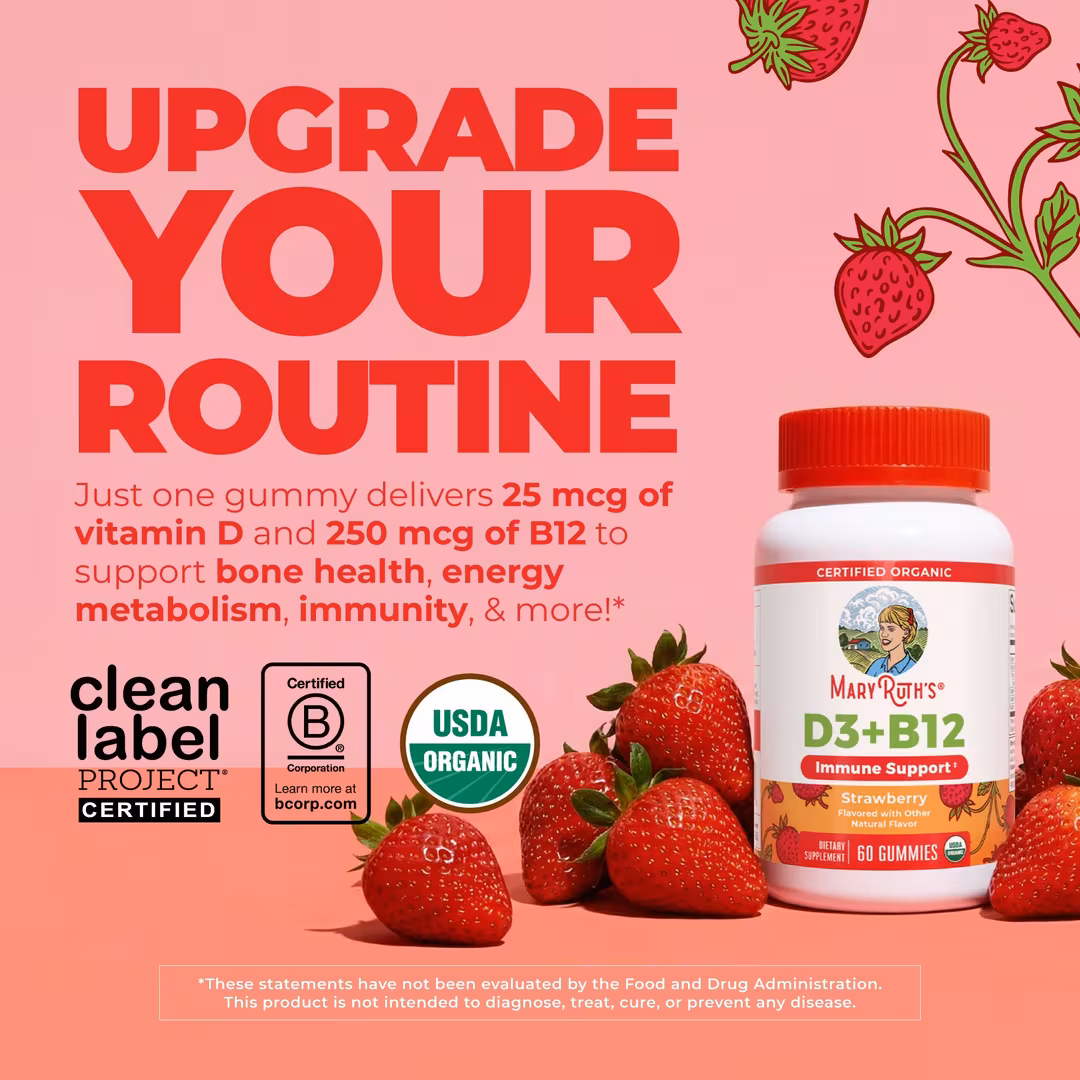MaryRuth's  Organic D3 + B12 Gummies Strawberry