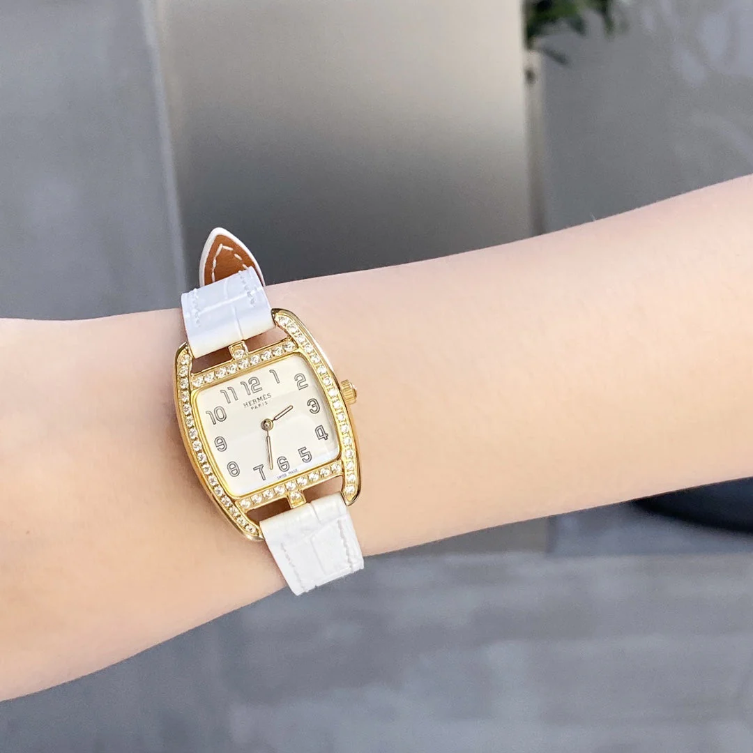 Chopard Watch CAPE COD 26 GOLD MOP DIAL DIAMOND BEZEL WHITE LEATHER