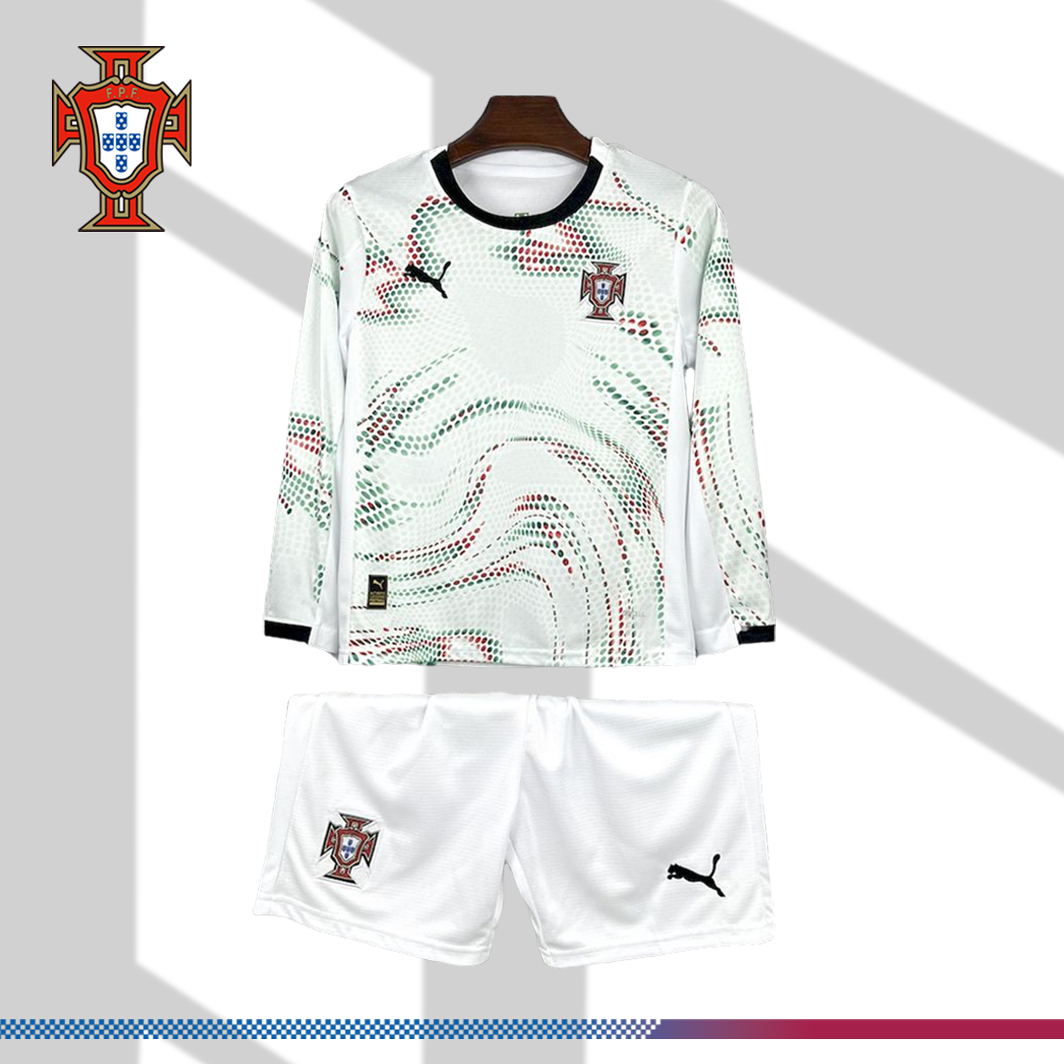 2025/2026 Portugal Away Kids Long Sleeve Football Shirt (Kids Kit socks)