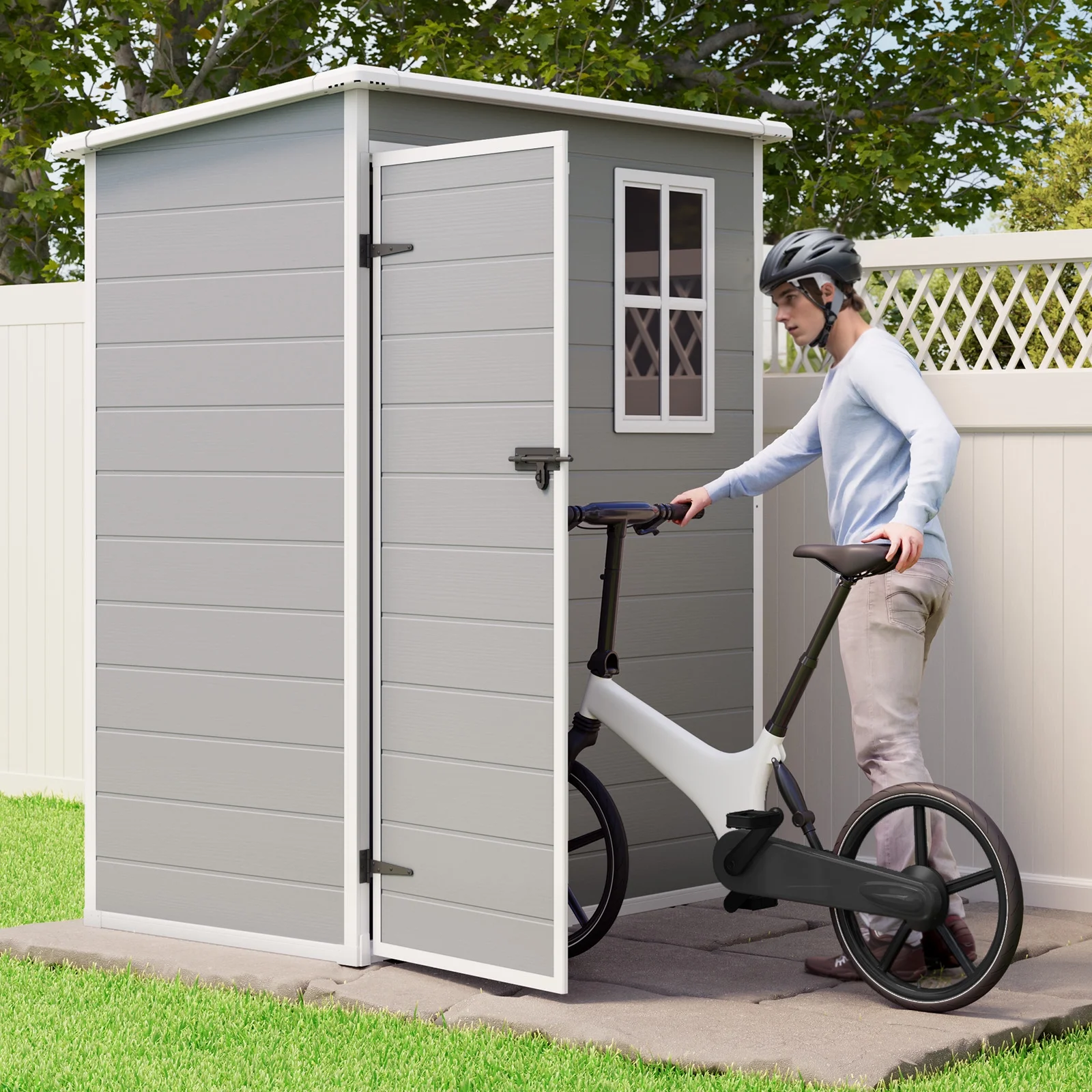 5' x 3' Outdoor Storage Shed, Lofka Resin Outdoor Storage Cabinet with Double Lockable Doors, Waterproof Tool Shed, Gray
