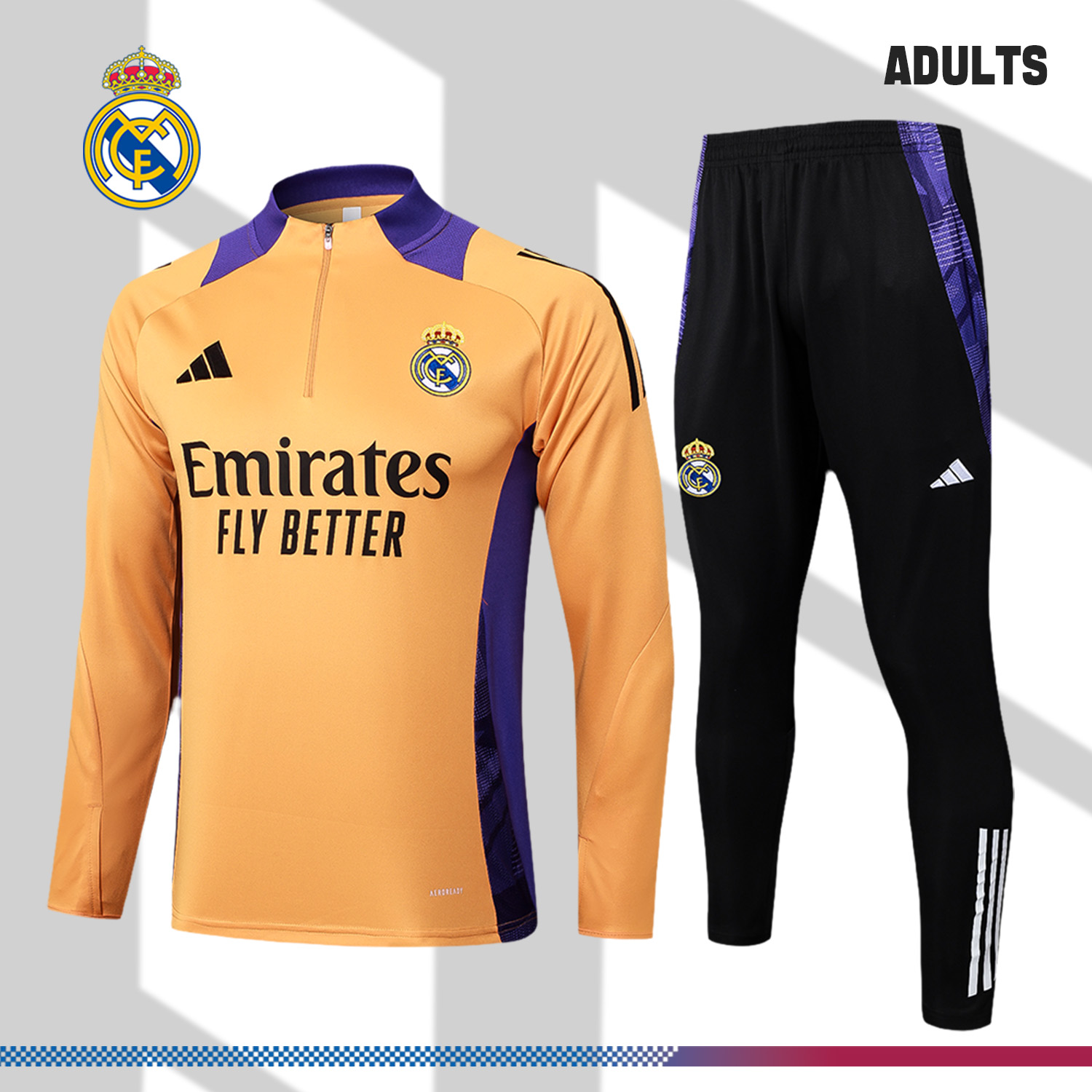 2024/2025 Real Madrid Orange Adult Half Zip Training Kit (Adult Kit)
