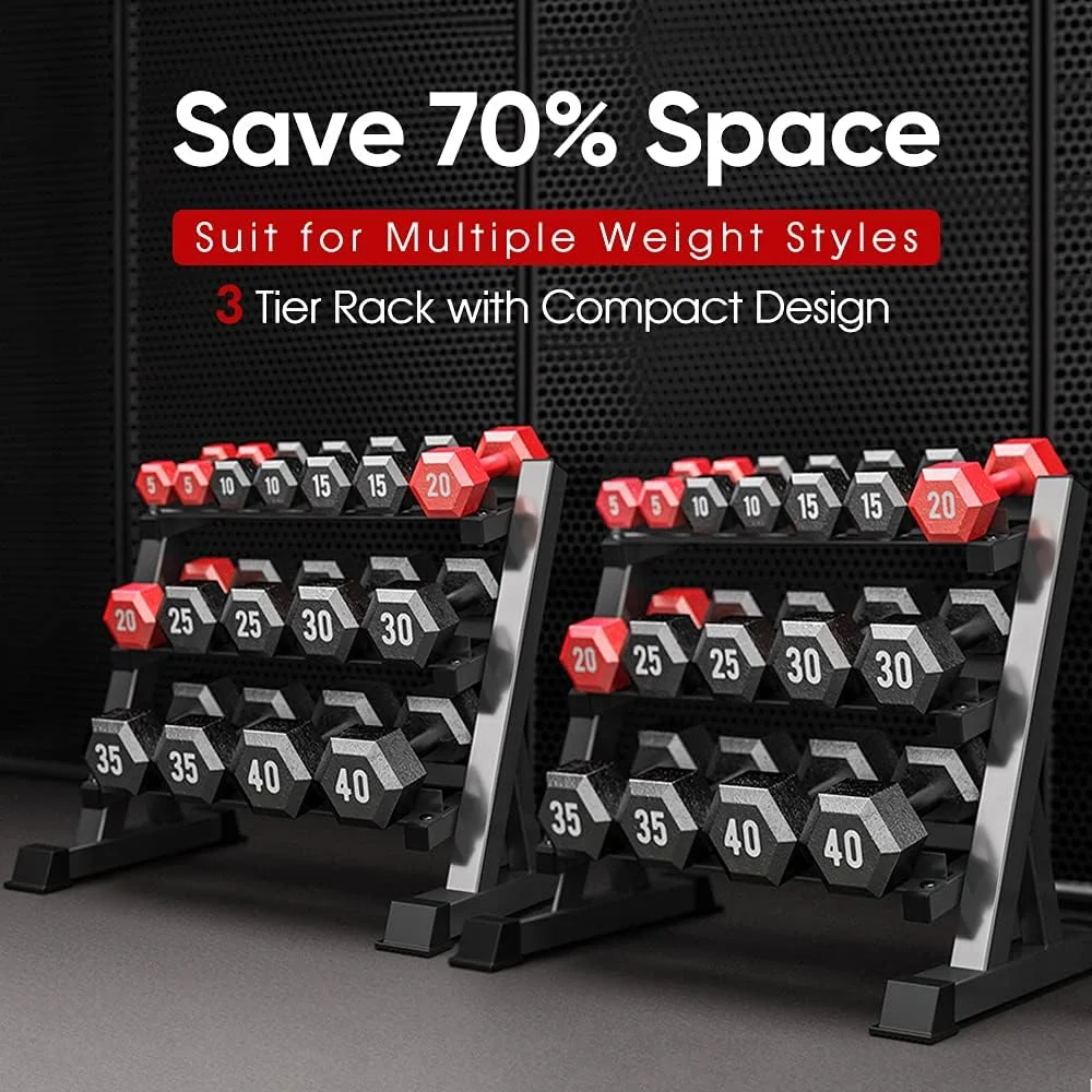 Dumbbell Rack, Dprodo Adjustable Dumbbells Storage Rack 3 Tier Hex 1100lb Weights Rack Holder Home Gym Storage Organizer