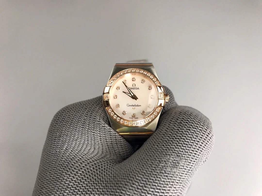Omega Watch Constellation 27mm Diamond Silver Pink Gold