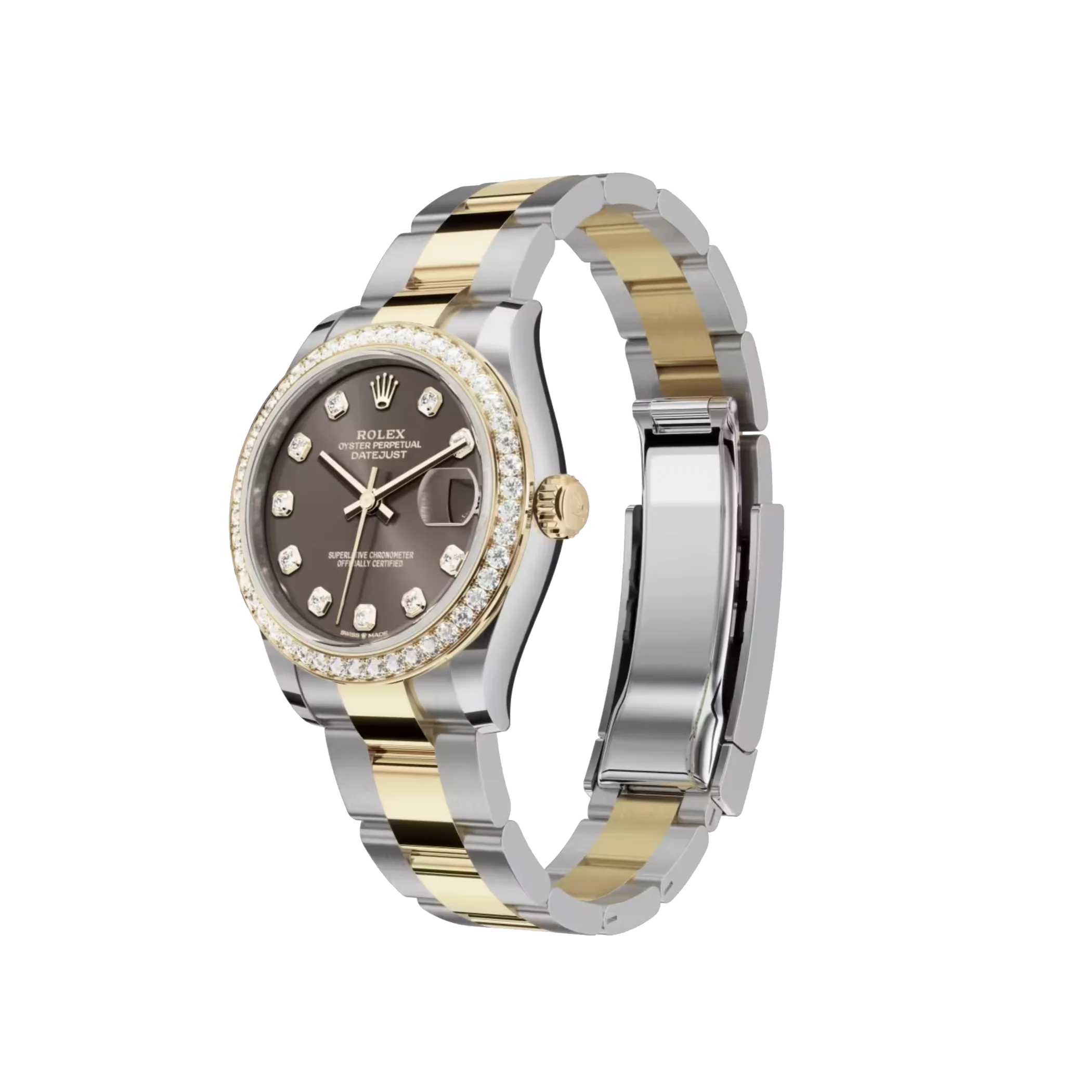 Rolex Datejust: Oystersteel and yellow gold, dark grey, diamond-set dial, Oyster bracelet, m278383rbr-0021