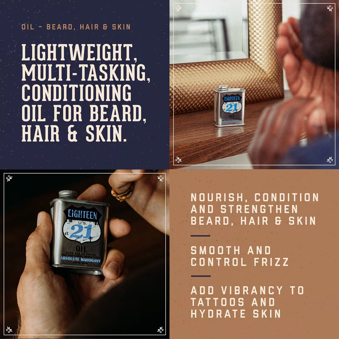 18.21 Man Made  Absolute Mahogany Lightweight, Conditioning Beard, Hair & Skin Oil