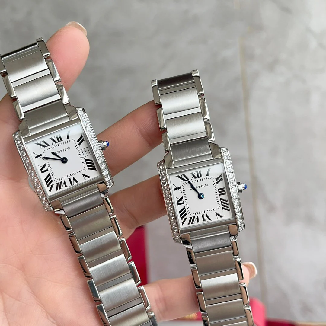 Cartier Watch TANK FRANCAISE 25 STEEL DIAMOND BEZEL WHITE DIAL