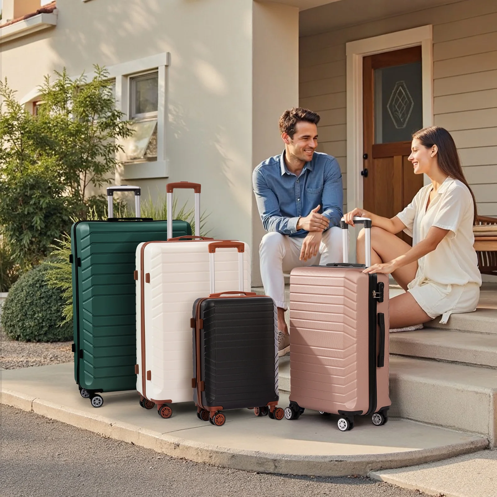 Gowill 3 Piece Luggage Sets Travel Suitcase Set with 7PCS Organizer Bags, White&Brown