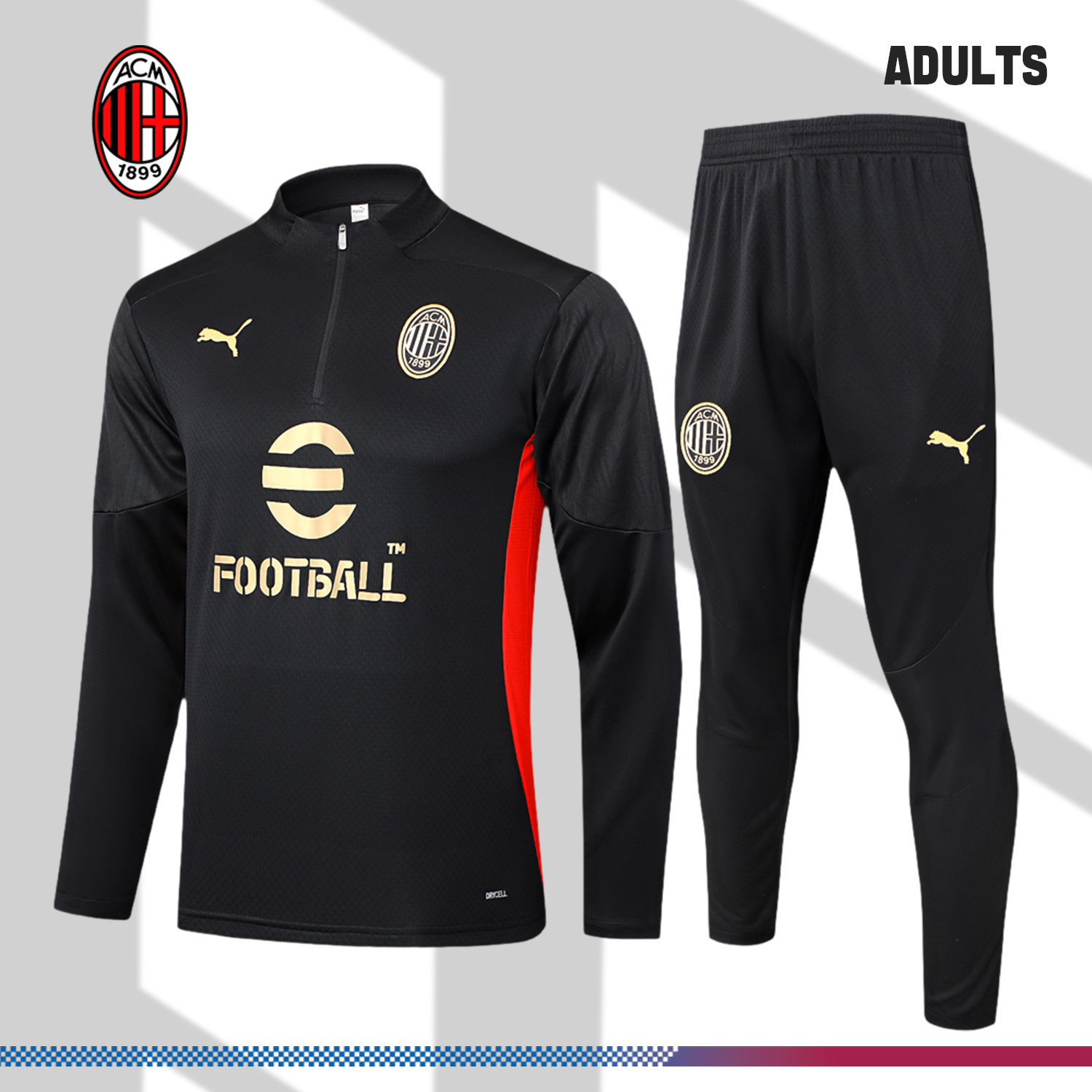 2024/2025 AC Milan Black Adult Half Zip Training Suit (Adult Kit)
