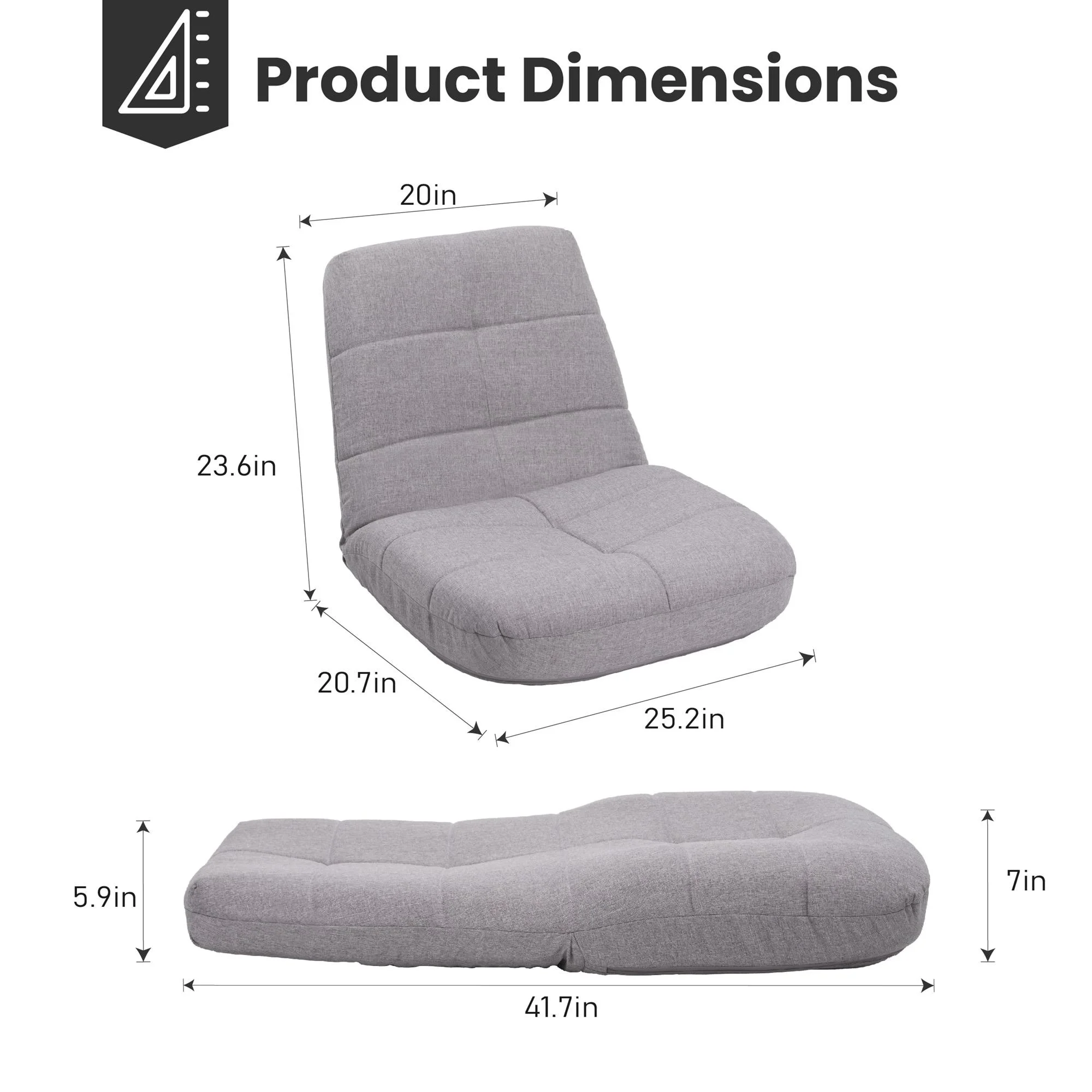 VredHom Adjustable Padded Floor Folding Chair in Gray