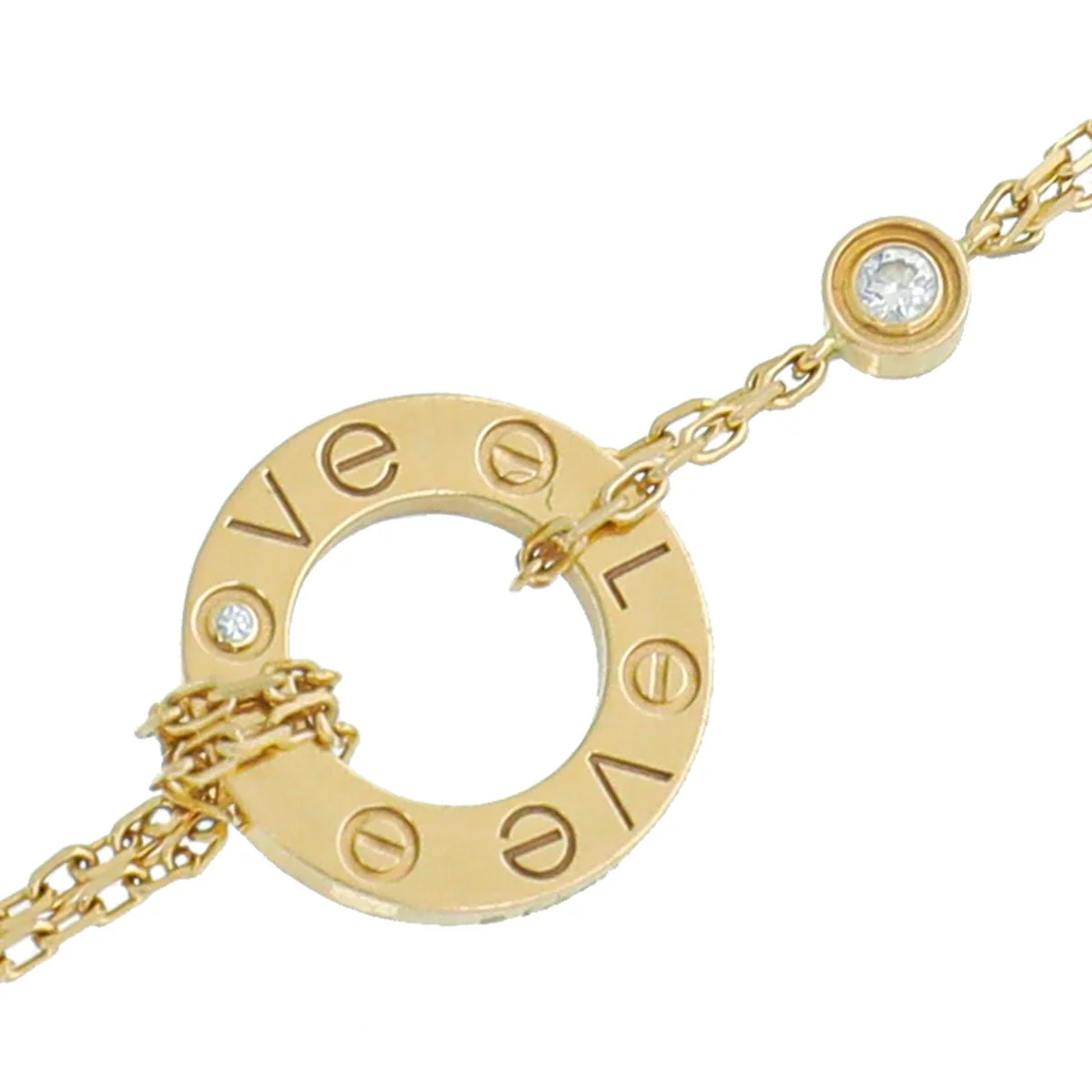 Cartier 18K Yellow Gold 2 Diamonds Love Double Chain Bracelet