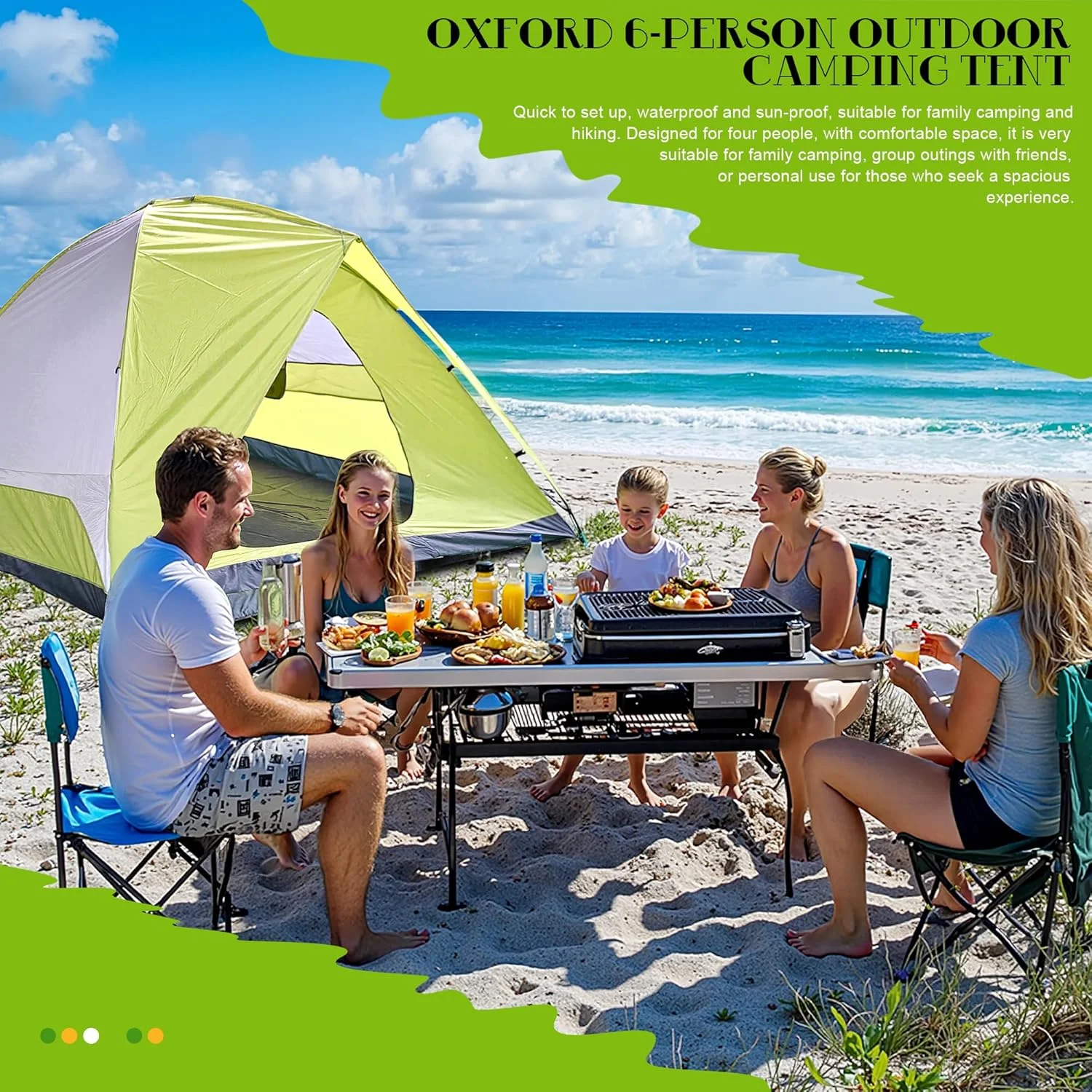 Dome Camping Tents for 4~6 Person, Family Camping Tent with Waterproof Windproof Design