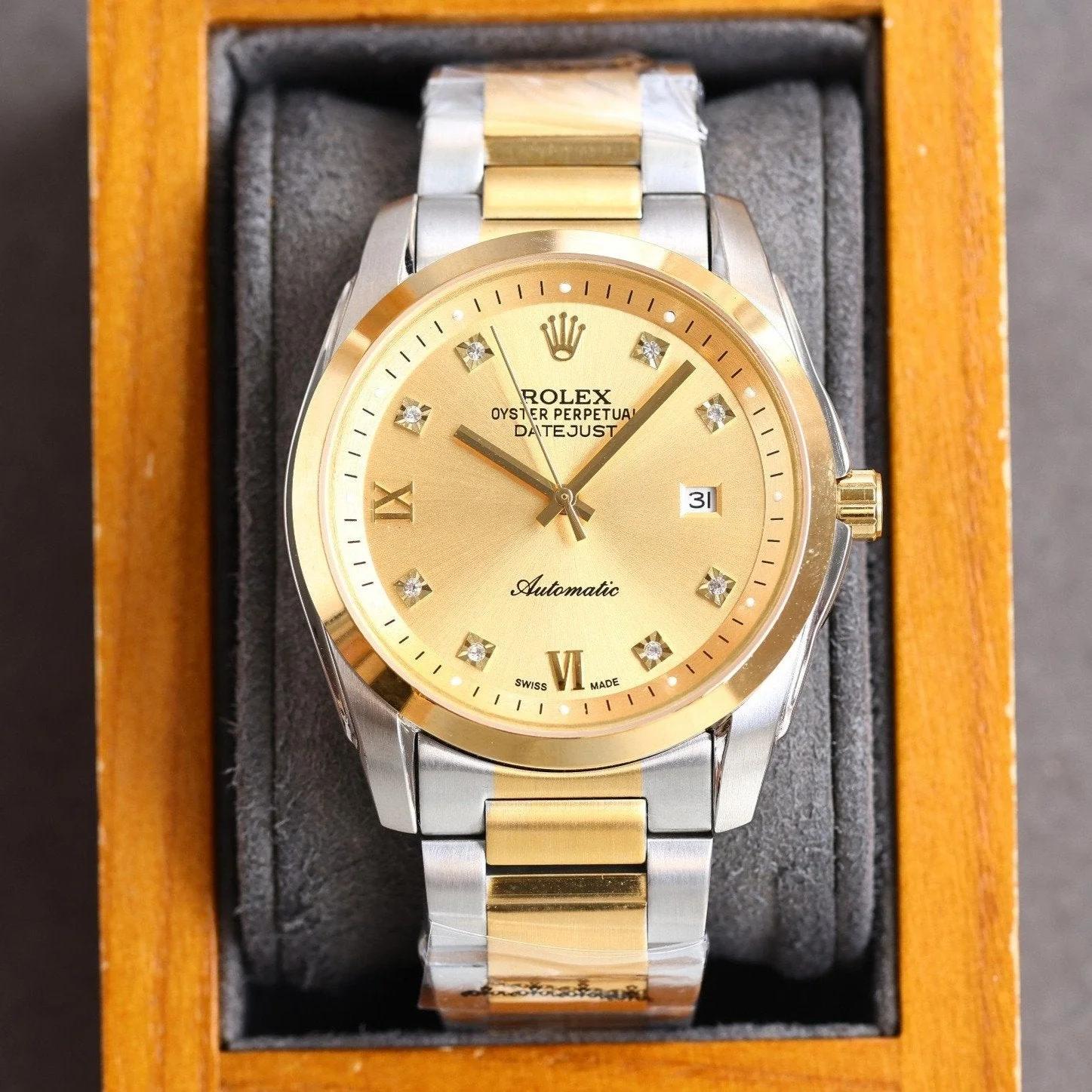 Rolex Watch DATEJUST 41MM SMOOTH BEZEL GOLD CASE DIAMOND NUMERALS
