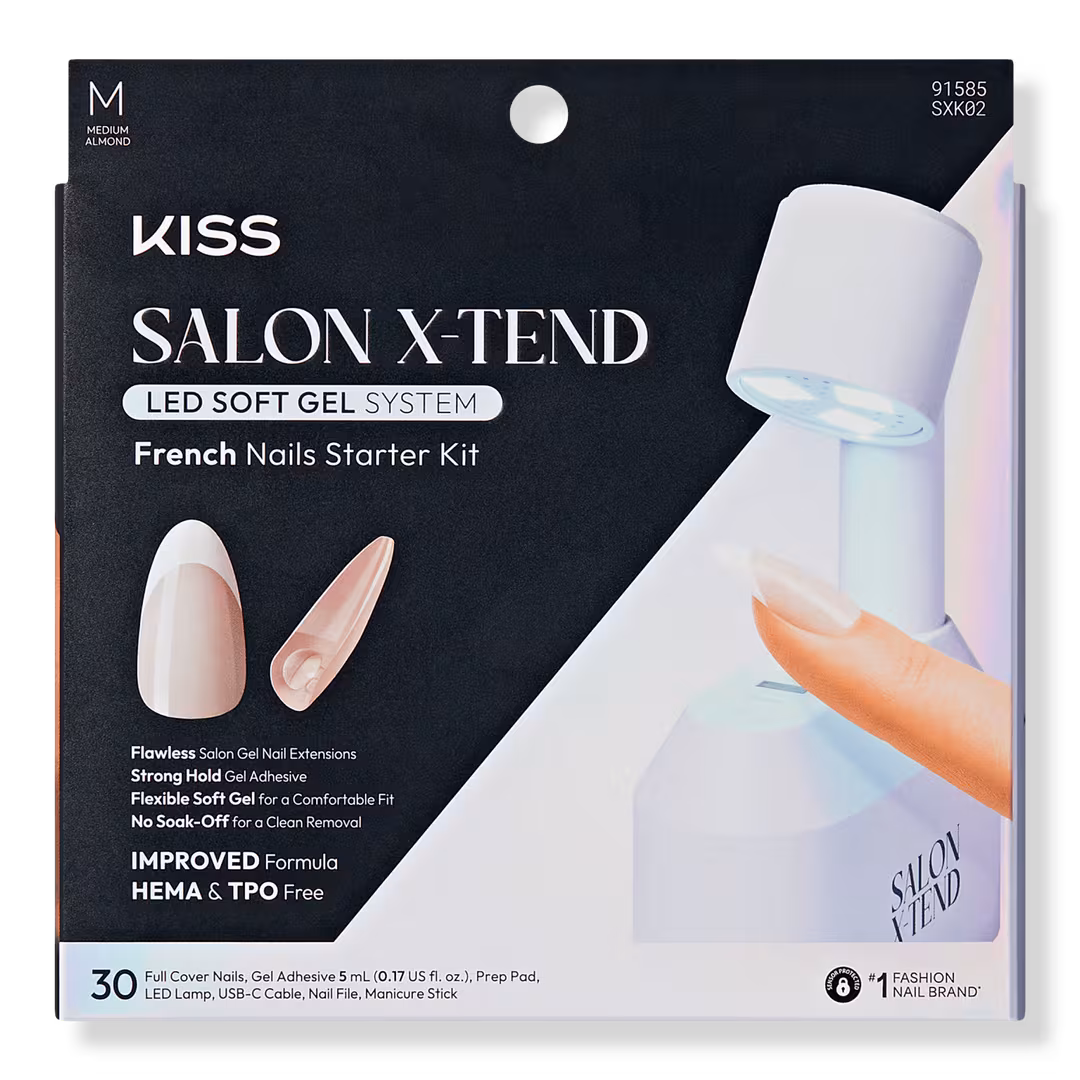 Kiss  Salon X-tend Medium Oval Press On Nails LED Gel Nail Kit, Pure