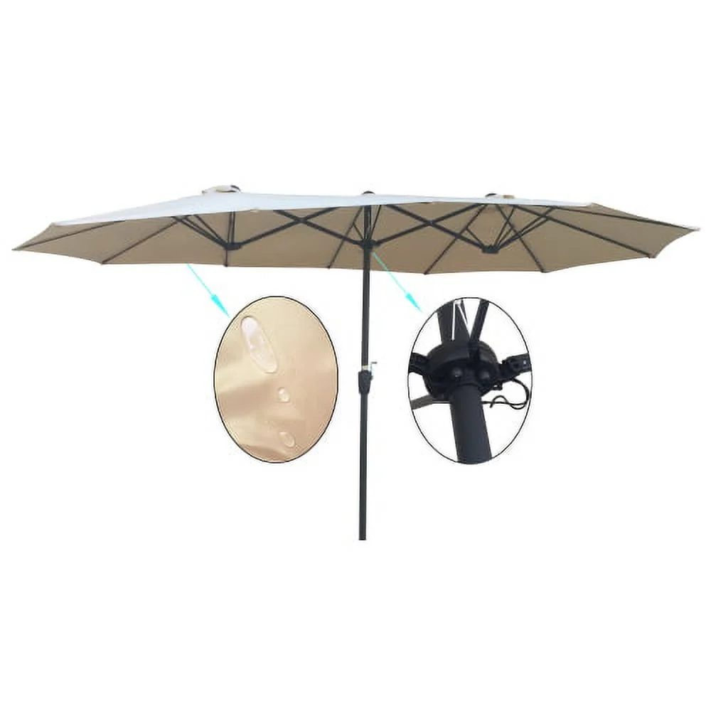 15x9Ft Rectangular Double-Sided Patio Umbrella,Market Table Canopy Waterproof Twin Umbrella with Wind Vents,Garden Extra Large Umbrella with Crank Handle,for Garden Deck Backyard Pool Outside Deck