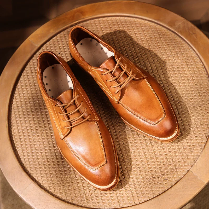 Handmade washed tire cowhide business dress leather shoes