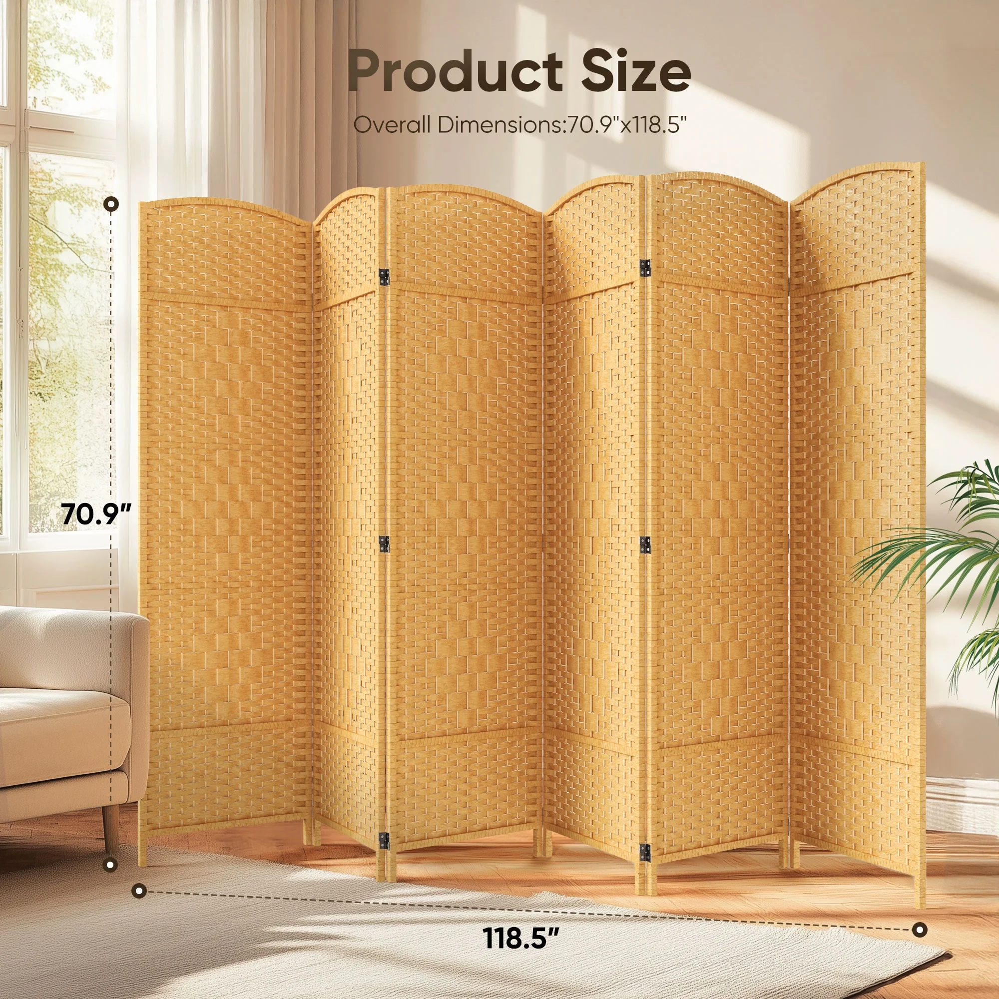 Jostyle Room Divider 6ft. Tall Extra Wide Privacy Screen, Folding Privacy Screens Freestanding Nature
