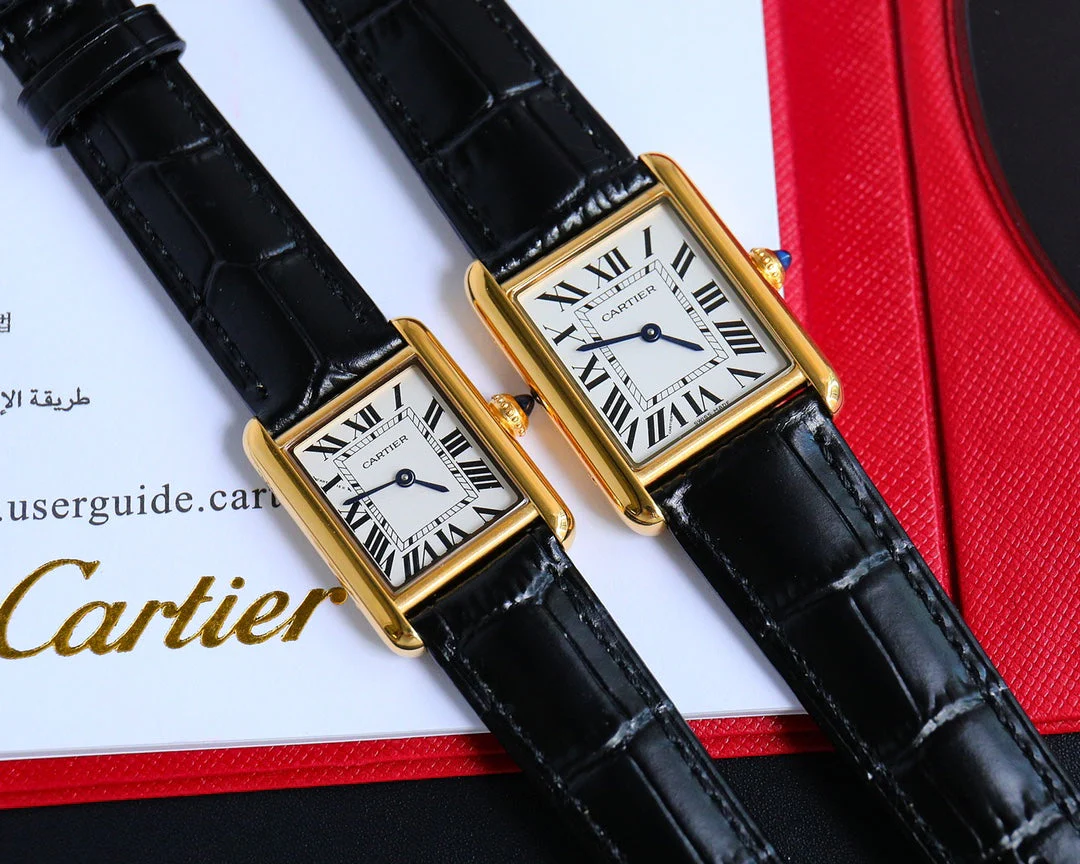Cartier Watch TANK MUST SMALL GOLD LEATHER STRAP WHITE DIAL