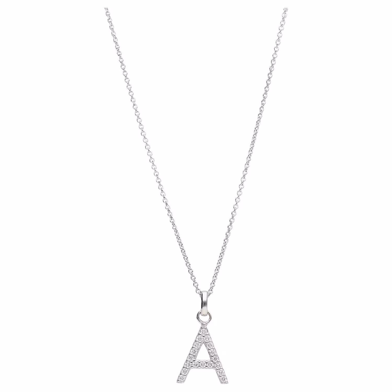 Kette Buchstabe A mit Zirkonia Steine, Silber 925