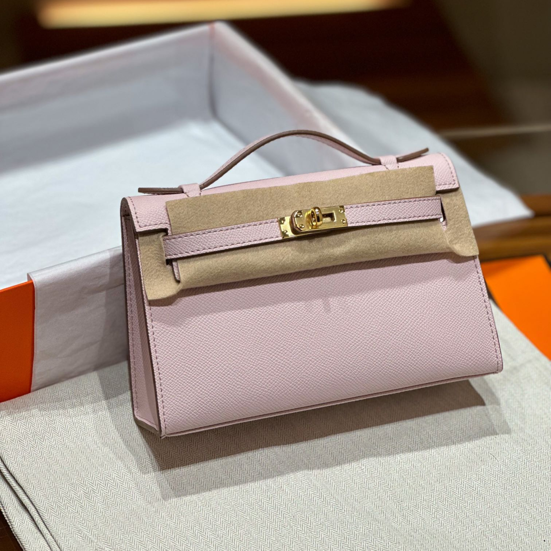 Hermes Kelly Mini 1st Kelly Pochette Generation Epsom Palm Leather-Light Pink