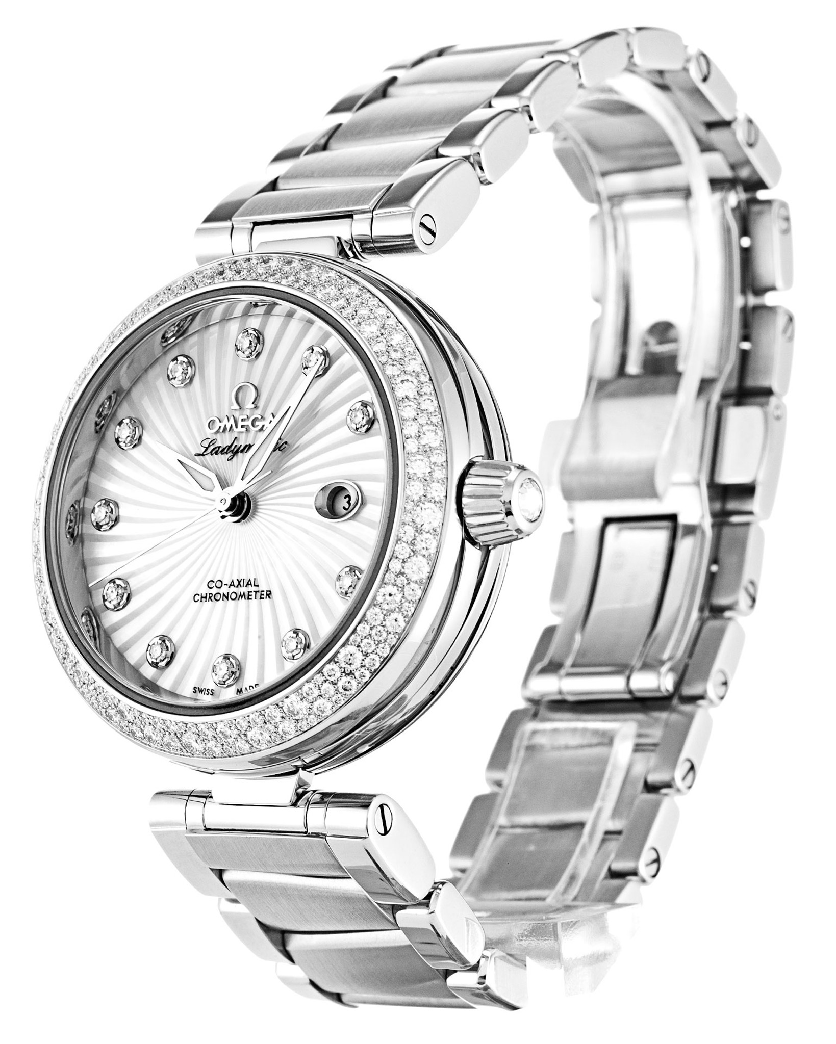 Replica Omega De Ville Ladymatic White Case Diamond Markers 425.35.34.20.55.001 34MM