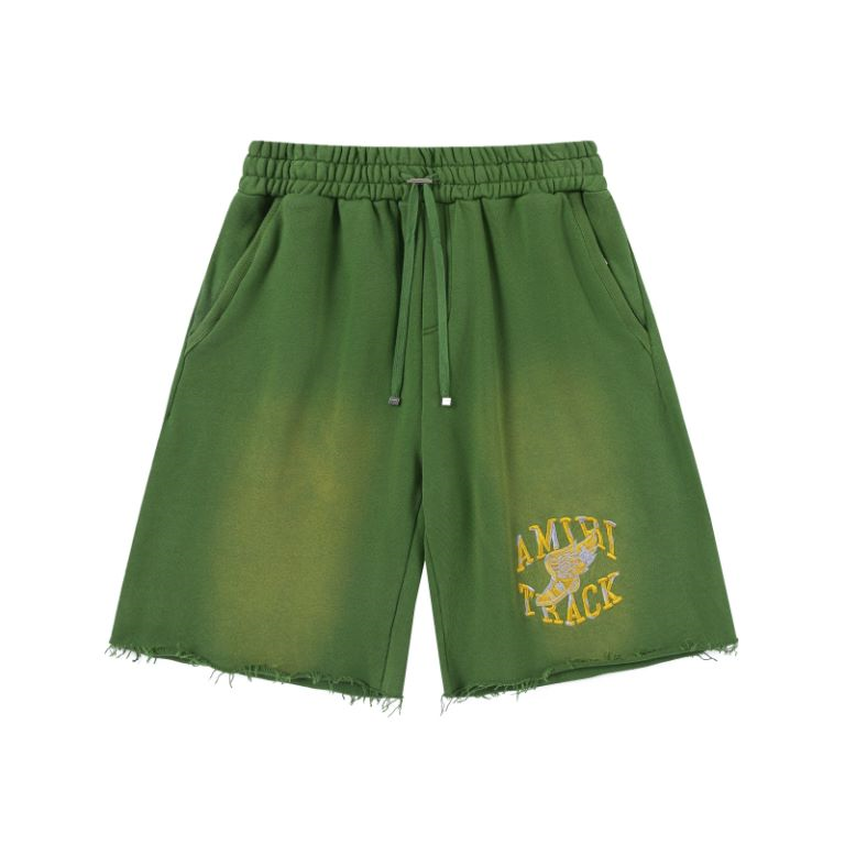 Green washed yellow vintage letter logo printed shorts
