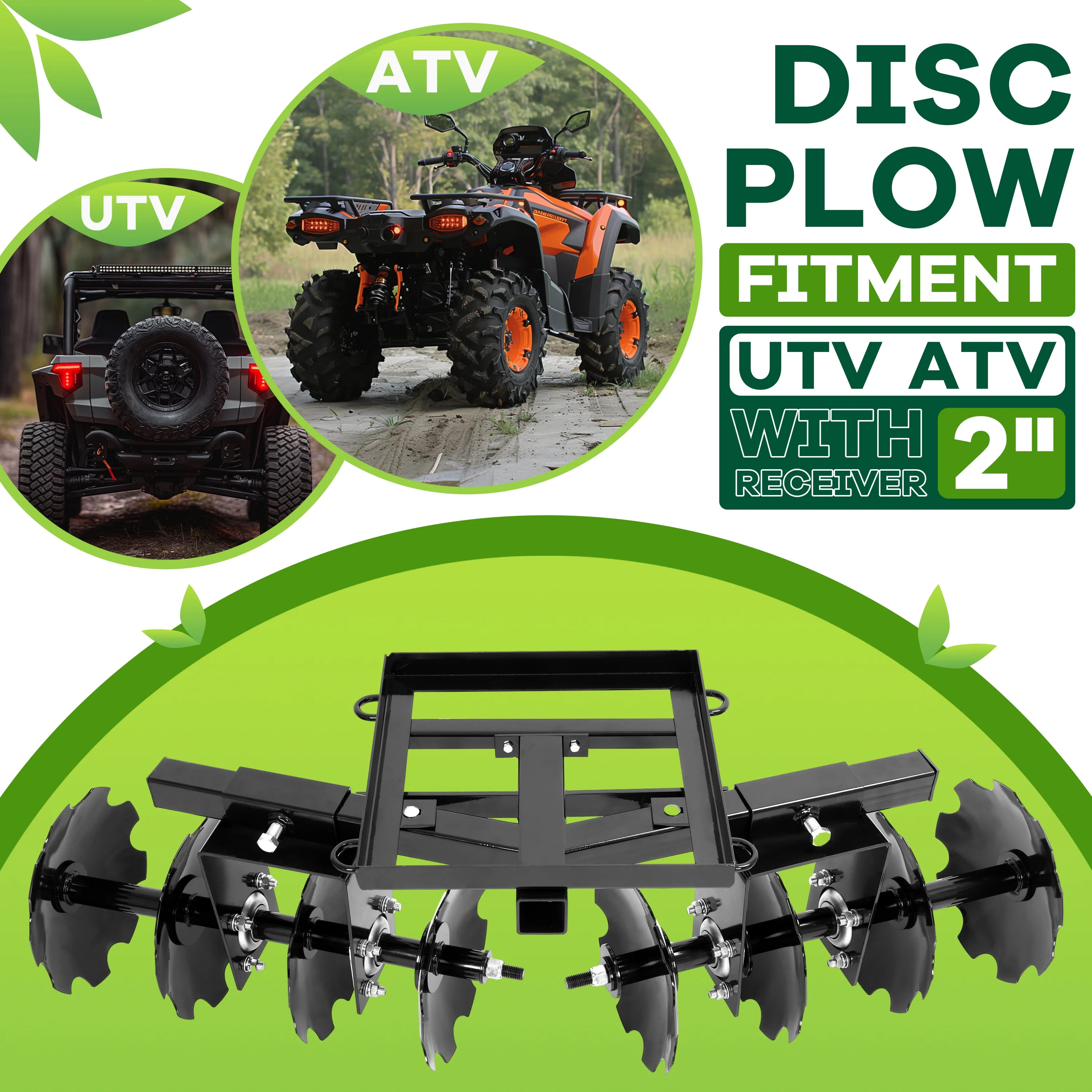 KOJEM Disc Plow Harrow for ATV Steel With 8 blades W/Hardware Universal 54" Cut Width