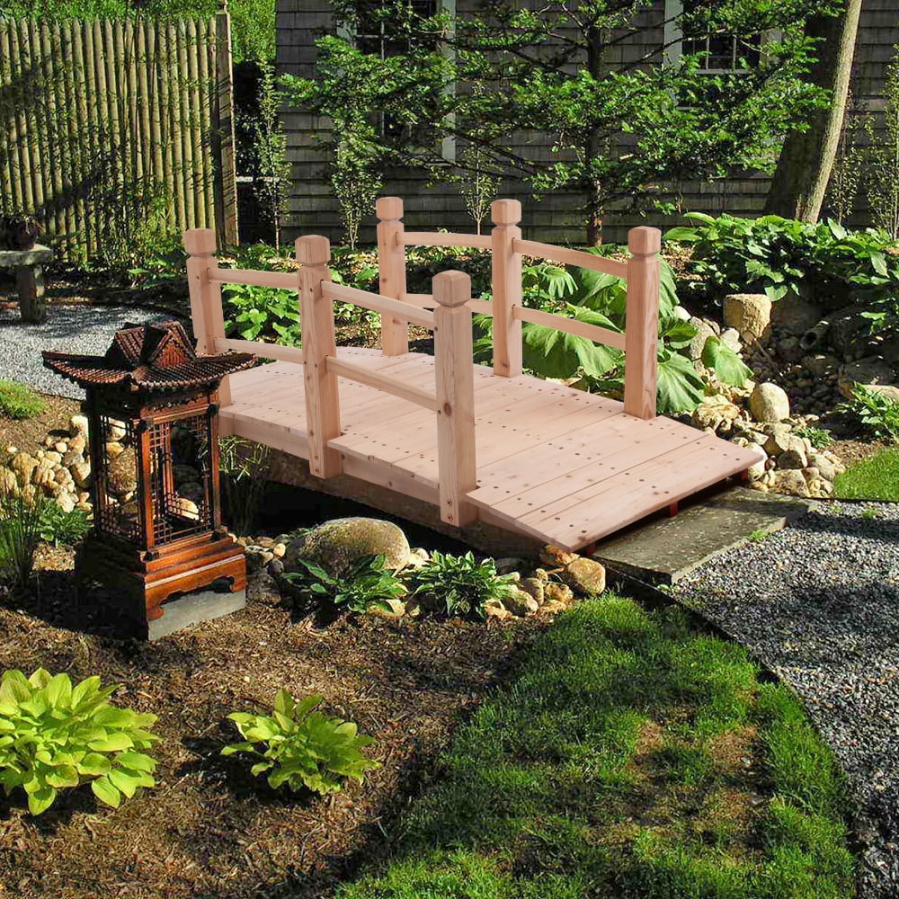 Decorative Wooden Arch Bridge for Garden Landscape, Small Anticorrosive Wood Bridge Enhances Yard, Pond, or Flower Bed, Natural Burlywood Finish for Outdoor Decoration